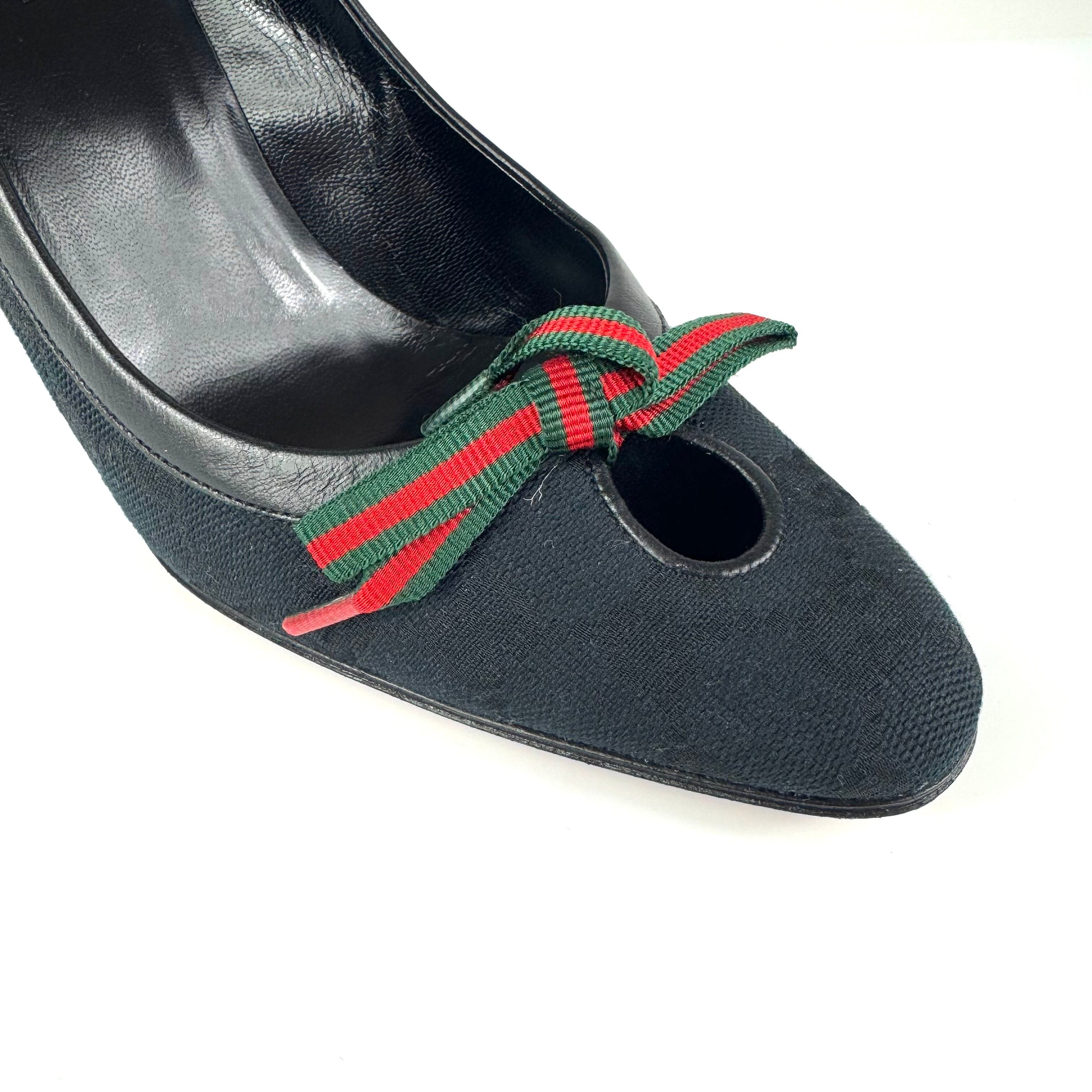 グッチ GUCCI パンプス シェリーライン リボン 黒 36C 日本サイズ約23cm