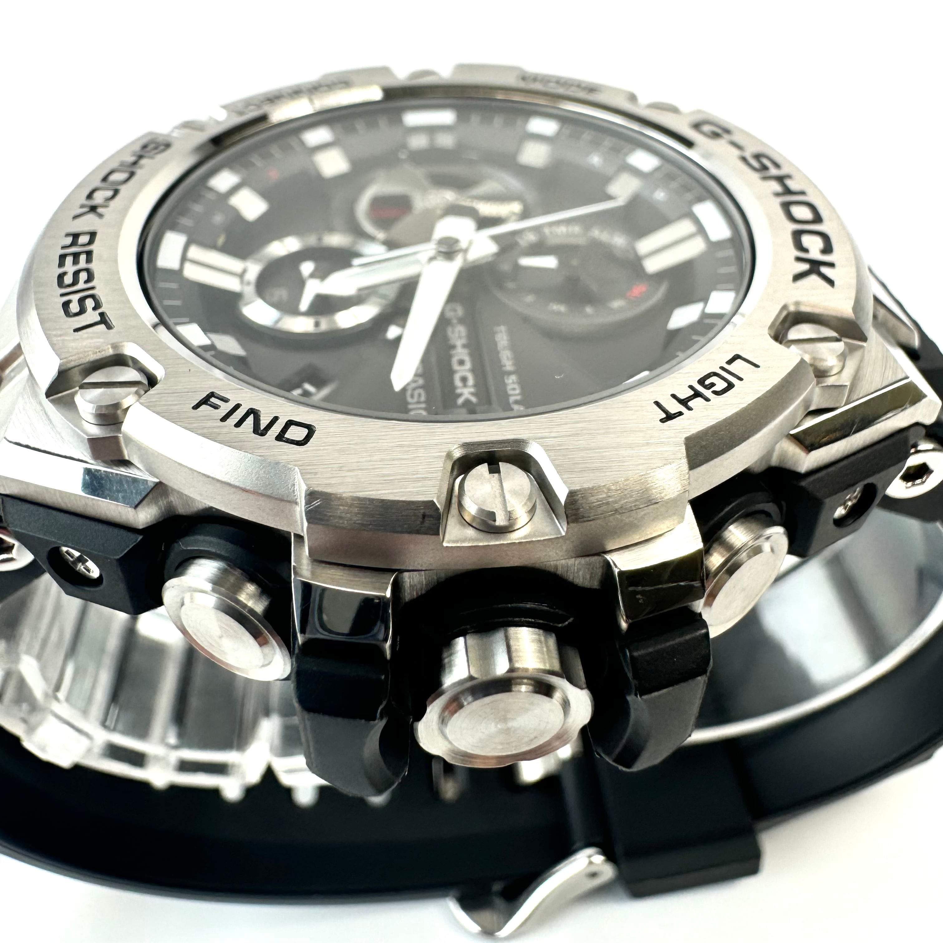 【美品】カシオ CASIO ジーショック G-SHOCK ジースチール G?STEEL GST-B100-1AJF タフソーラー クロノグラフ デイト表示 Bluetooth 黒 樹脂ベルト