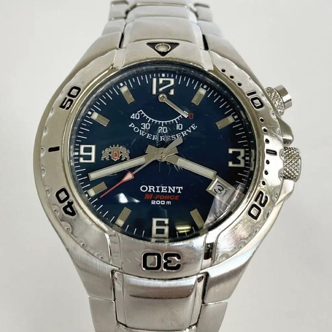 オリエント M-FORCE 自動巻き パワーリザーブ デイト表示 ネイビー
