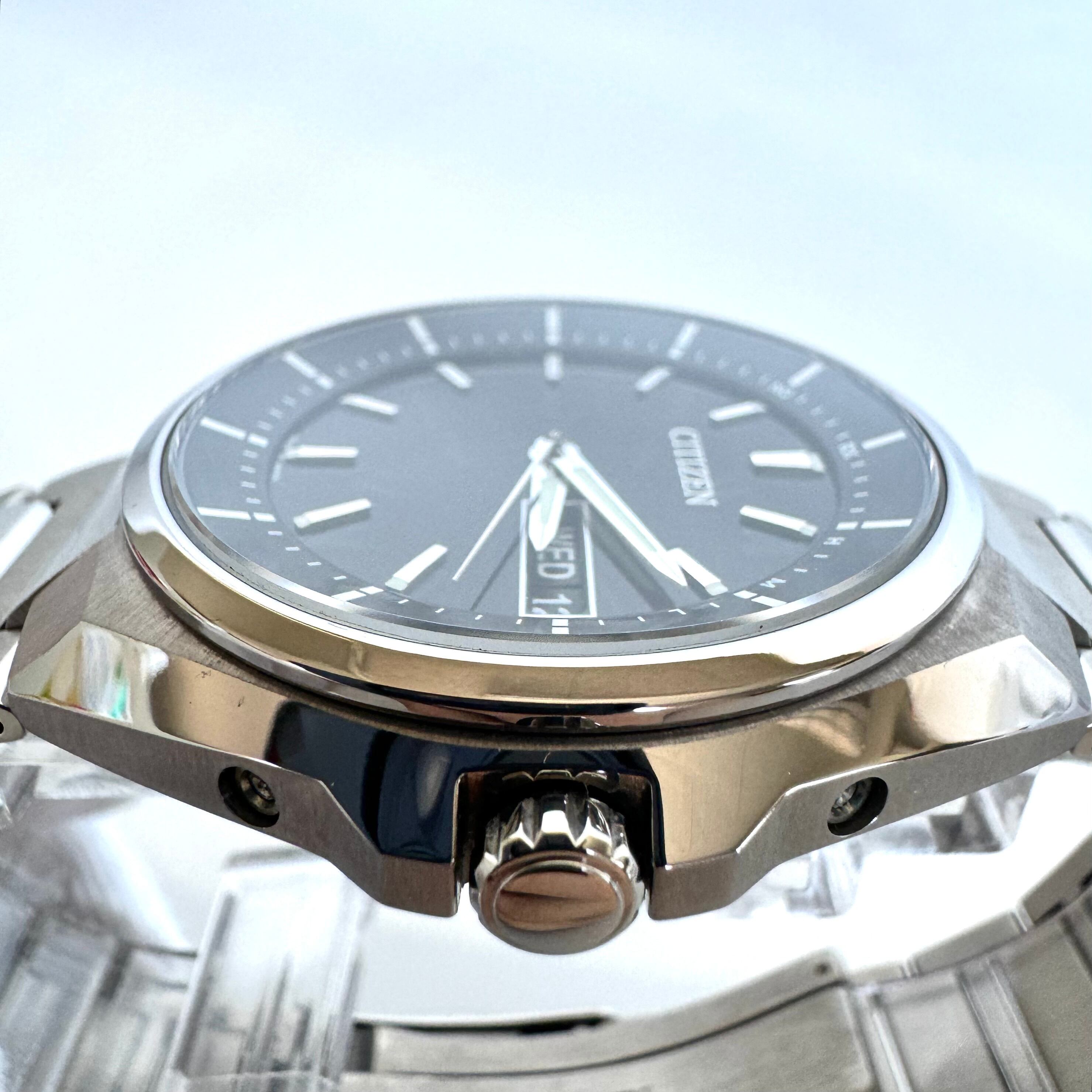 【美品】シチズン アテッサ AT6050-54E H100-R007556 電波ソーラー 黒 デイデイト チタニウム