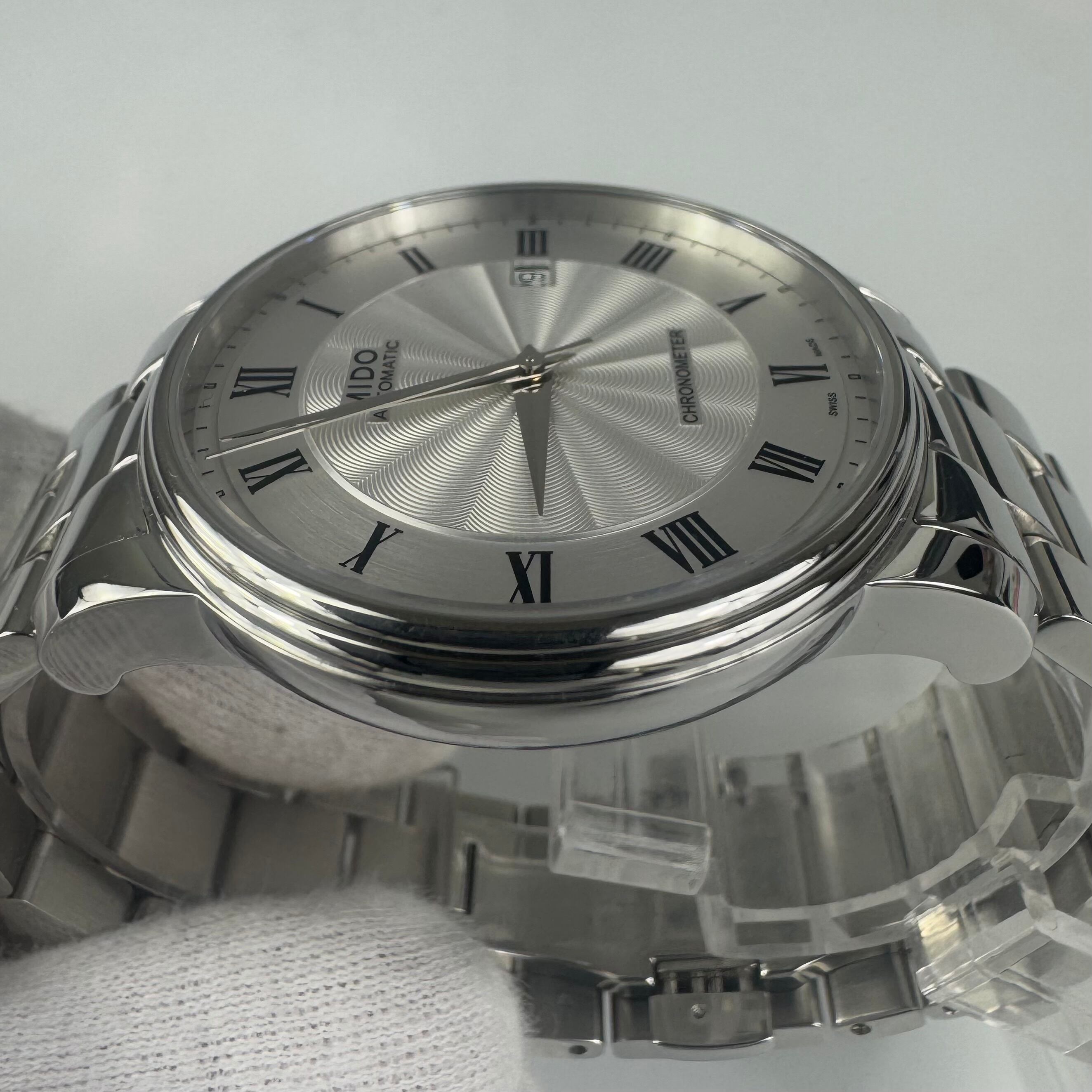 【美品】ミドー MIDO バロンチェッリ M010408A 自動巻 デイト表示 裏スケ シルバー