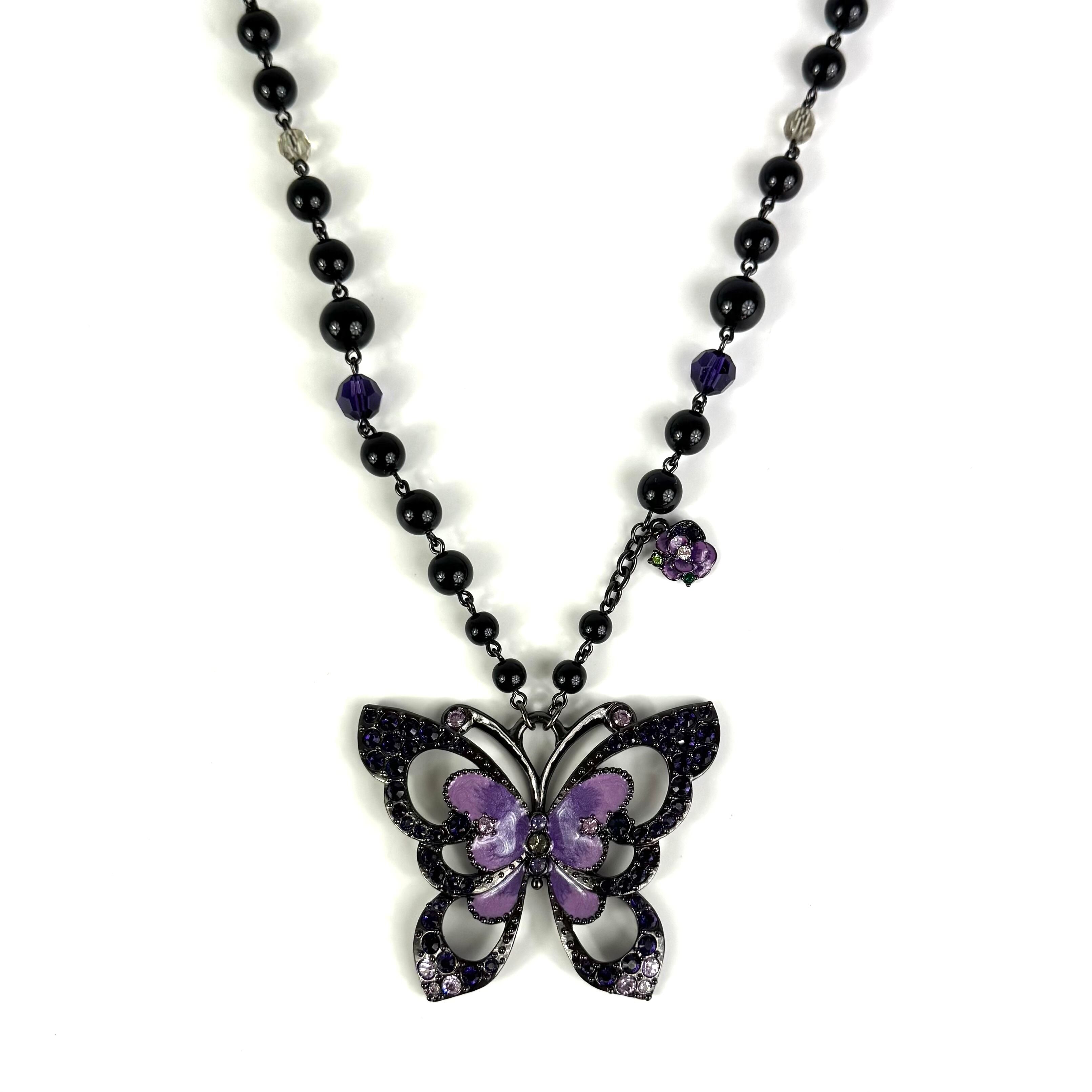 アナスイ ANNA SUI ネックレス 蝶 ラインストーン パープル ブラック