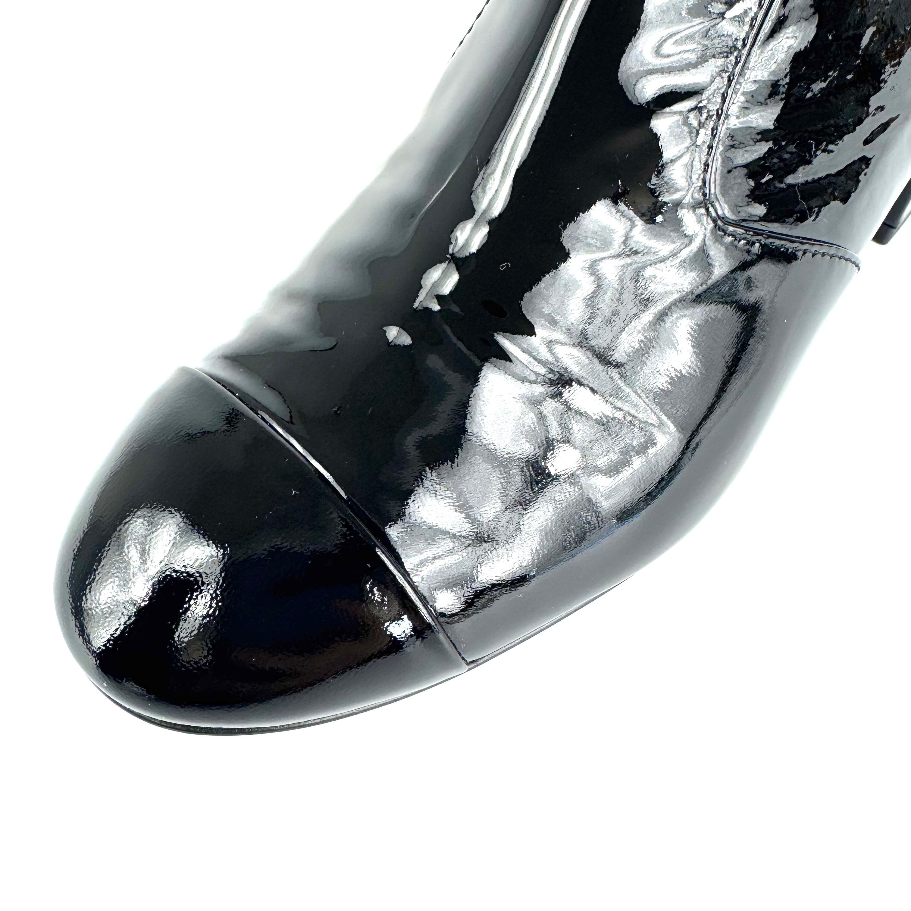 シャネル CHANEL ニットソックス ブーツ G38472 ココマーク ニット×エナメル 黒 38C 日本サイズ約25cm