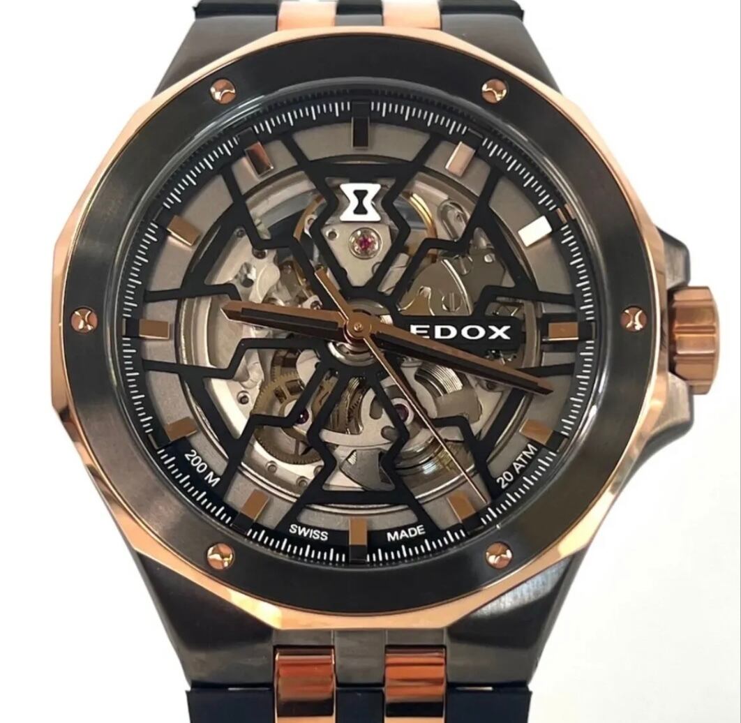 【美品】エドックス EDOX デルフィン メカノ 85303 自動巻 スケルトン ラバーベルト