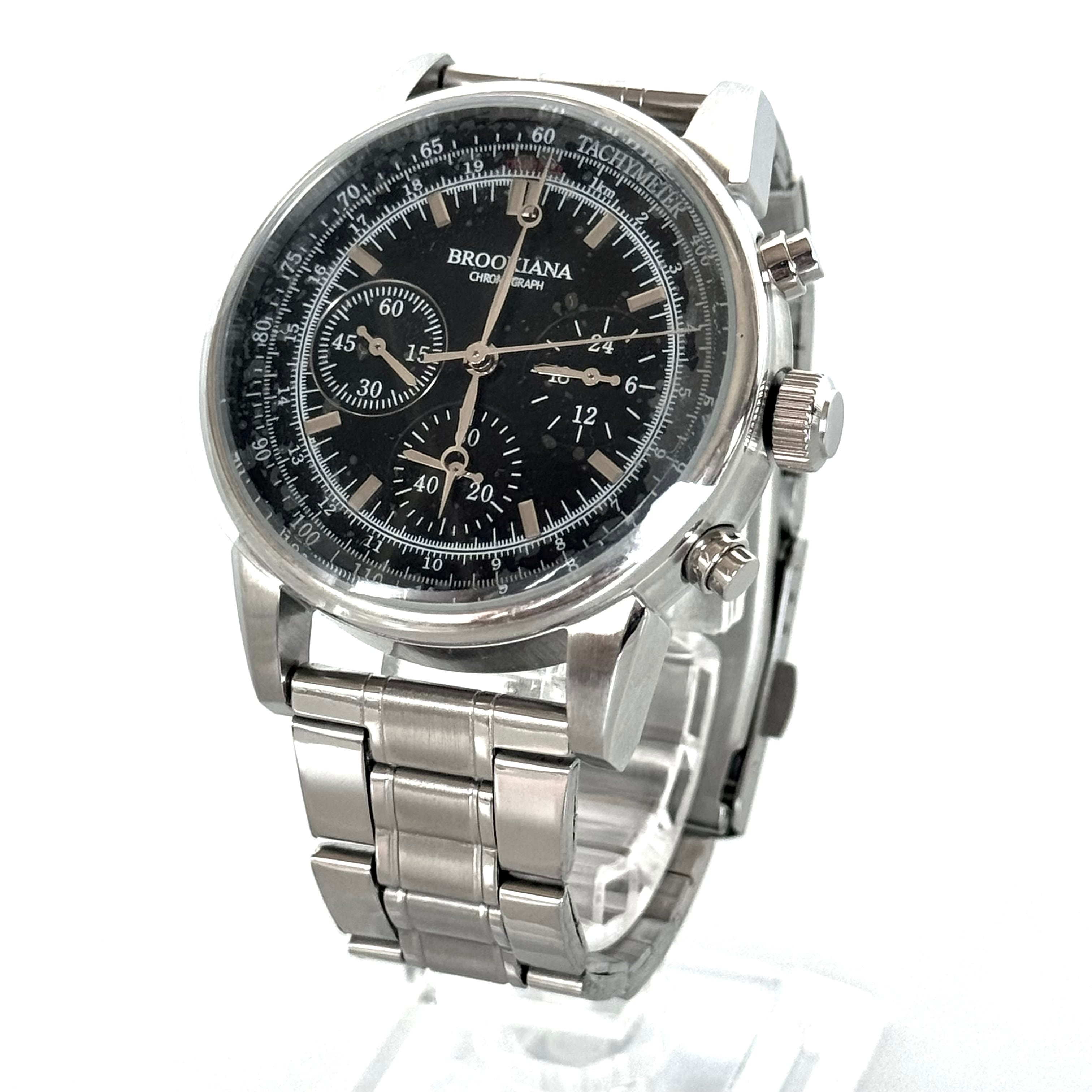 【美品・電池交換】ブルッキアーナ BROOKIANA BA-2311 クォーツ クロノグラフ 黒