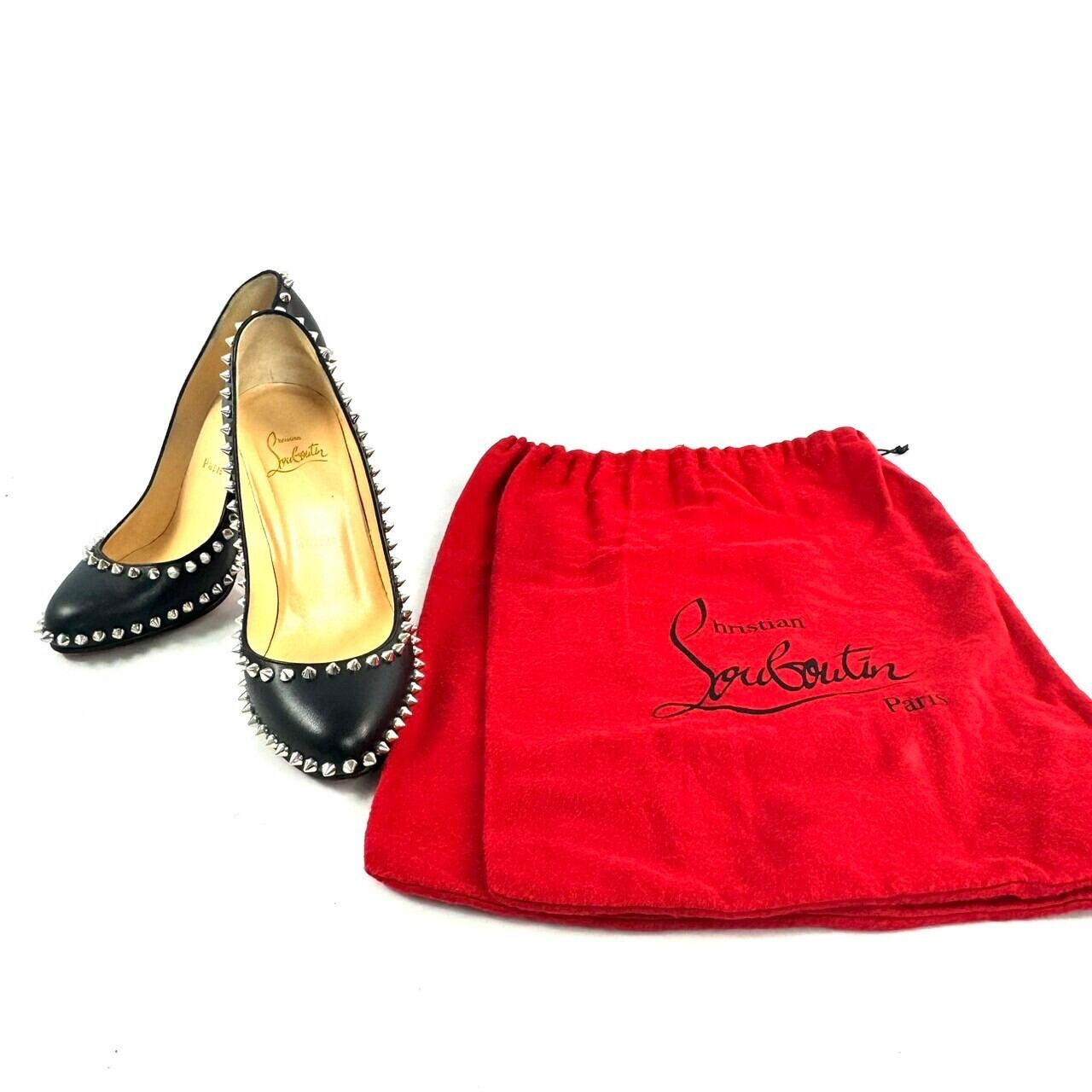 【希少】クリスチャンルブタン Christian Louboutin ハイヒール スタッズ レザー 黒 37 1/2 日本サイズ約23.5cm