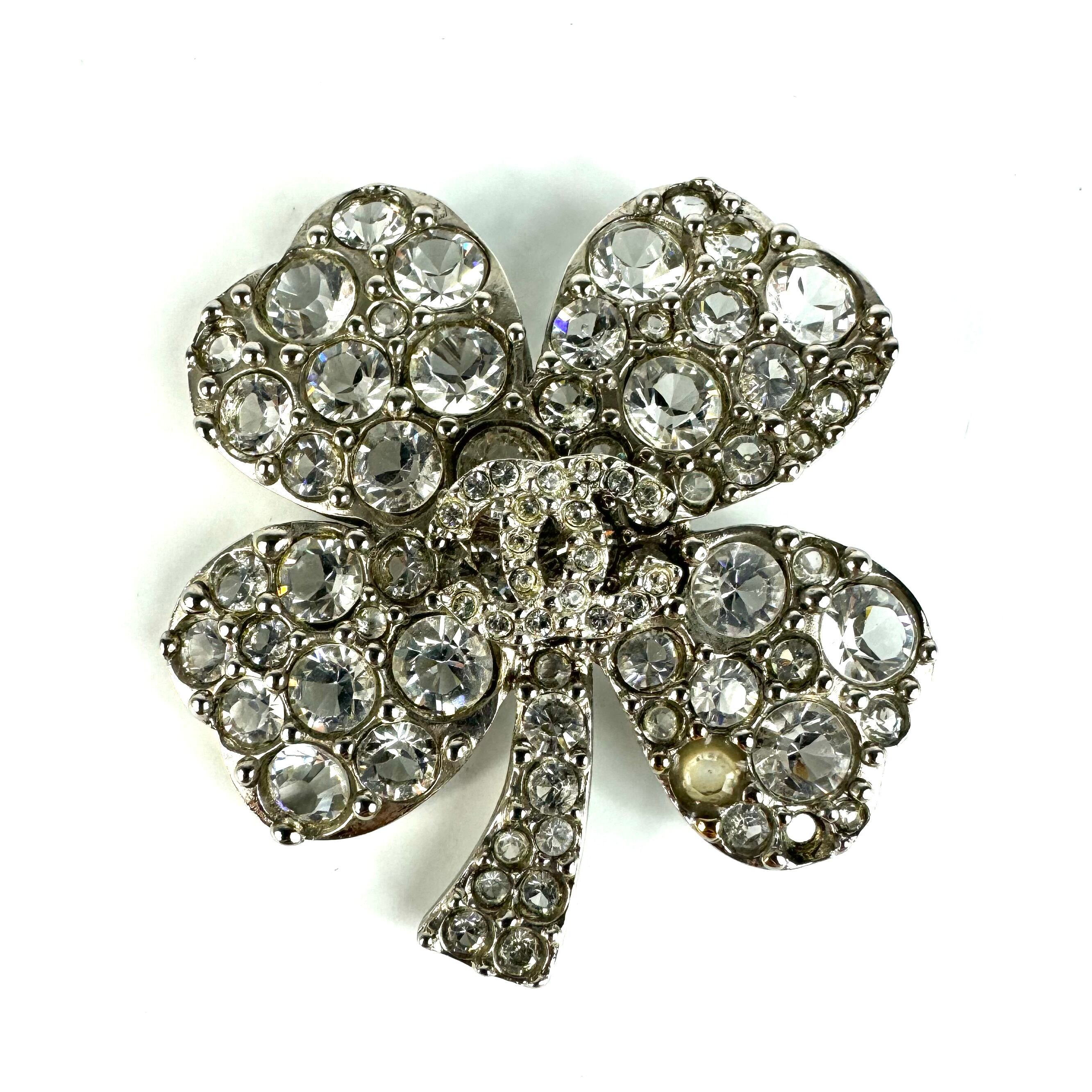 【美品】シャネル ブローチ クローバー ココマーク ラインストーン シルバー