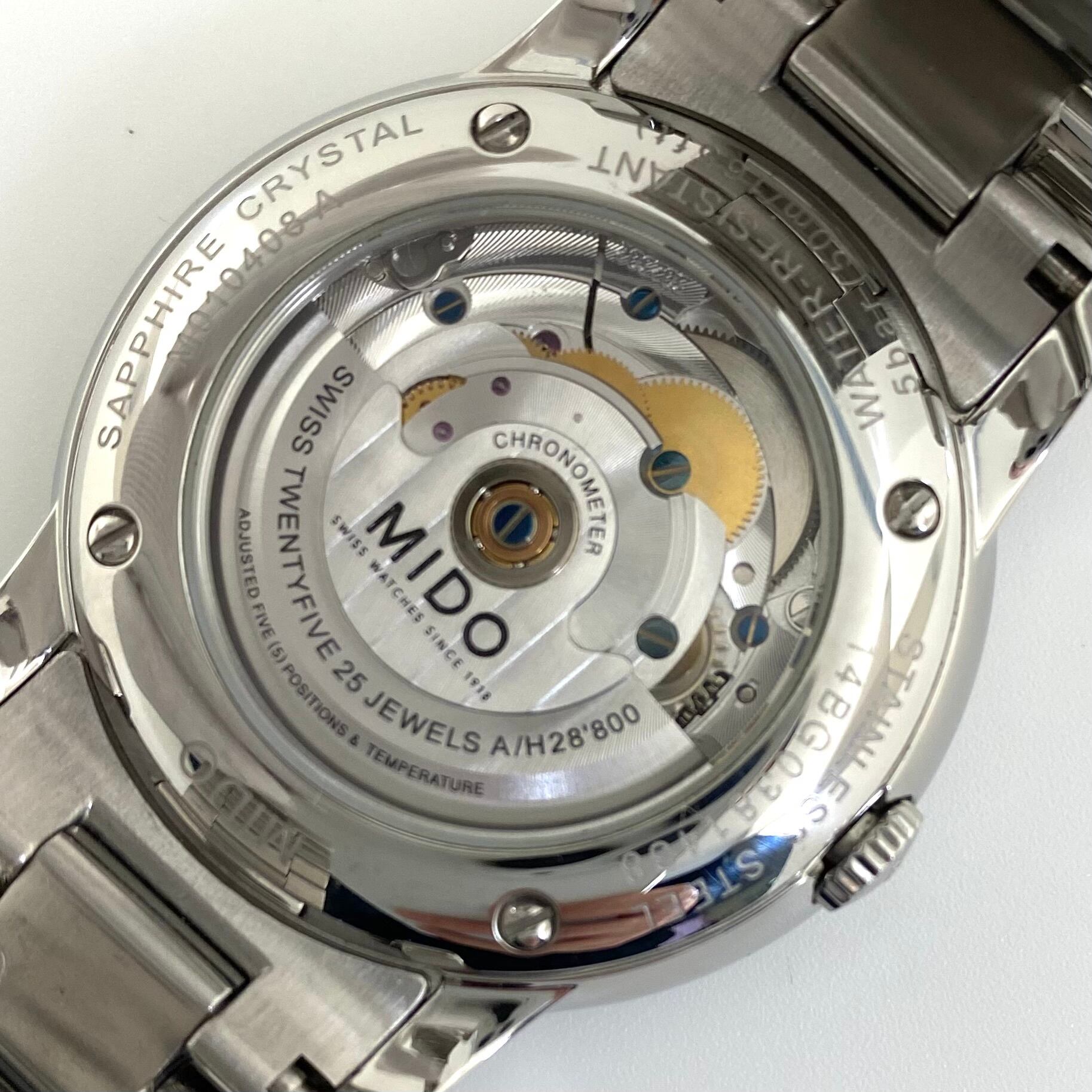 【美品】ミドー MIDO バロンチェッリ M010408A 自動巻 デイト表示 裏スケ シルバー