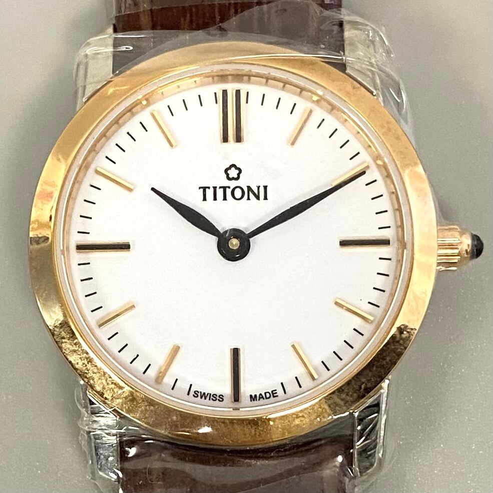 【未使用】チトニ TITONI TQ 42918 SRGST−583 スレンダーライン クォーツ 白 2針 革ベルト レディース