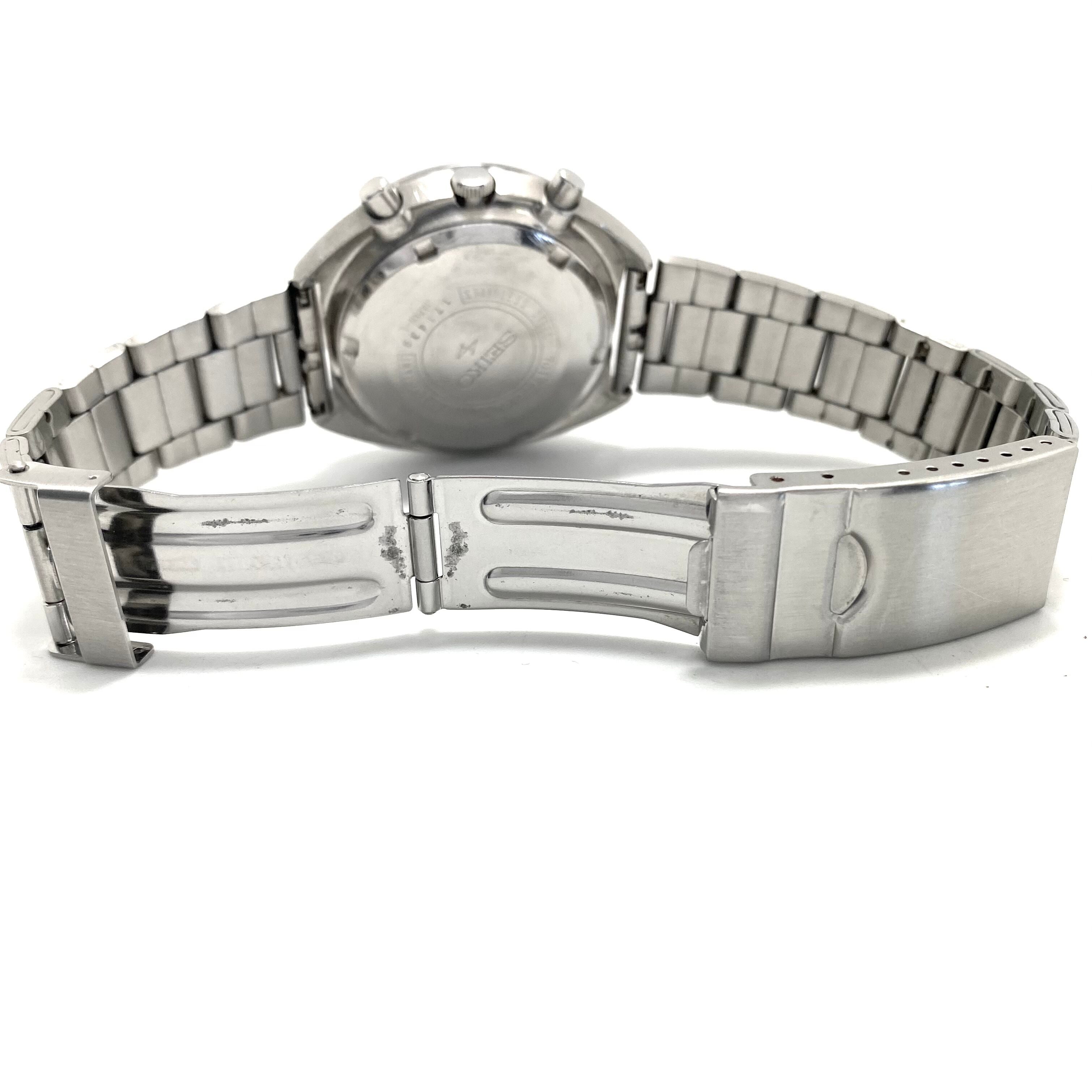 【希少】腕時計 メンズ セイコー 5スポーツ スピードタイマー ラリーメーター 7017-6050 自動巻 黒 デイデイト表示(日本語・英語) クロノグラフ 1971年製 ヴィンテージ 社外ベルト