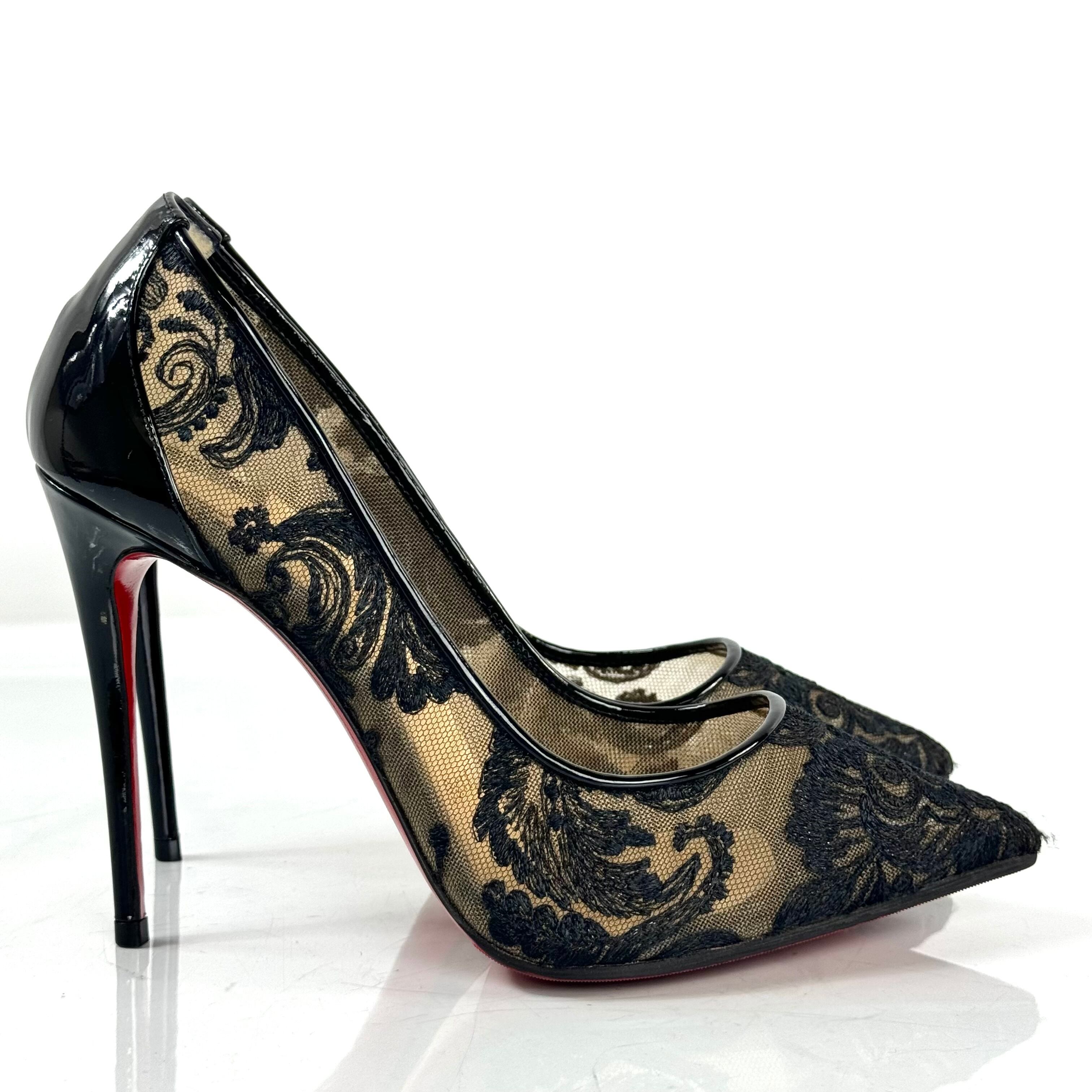 クリスチャンルブタン パンプス レース 100mm ピンヒール 黒 36.5