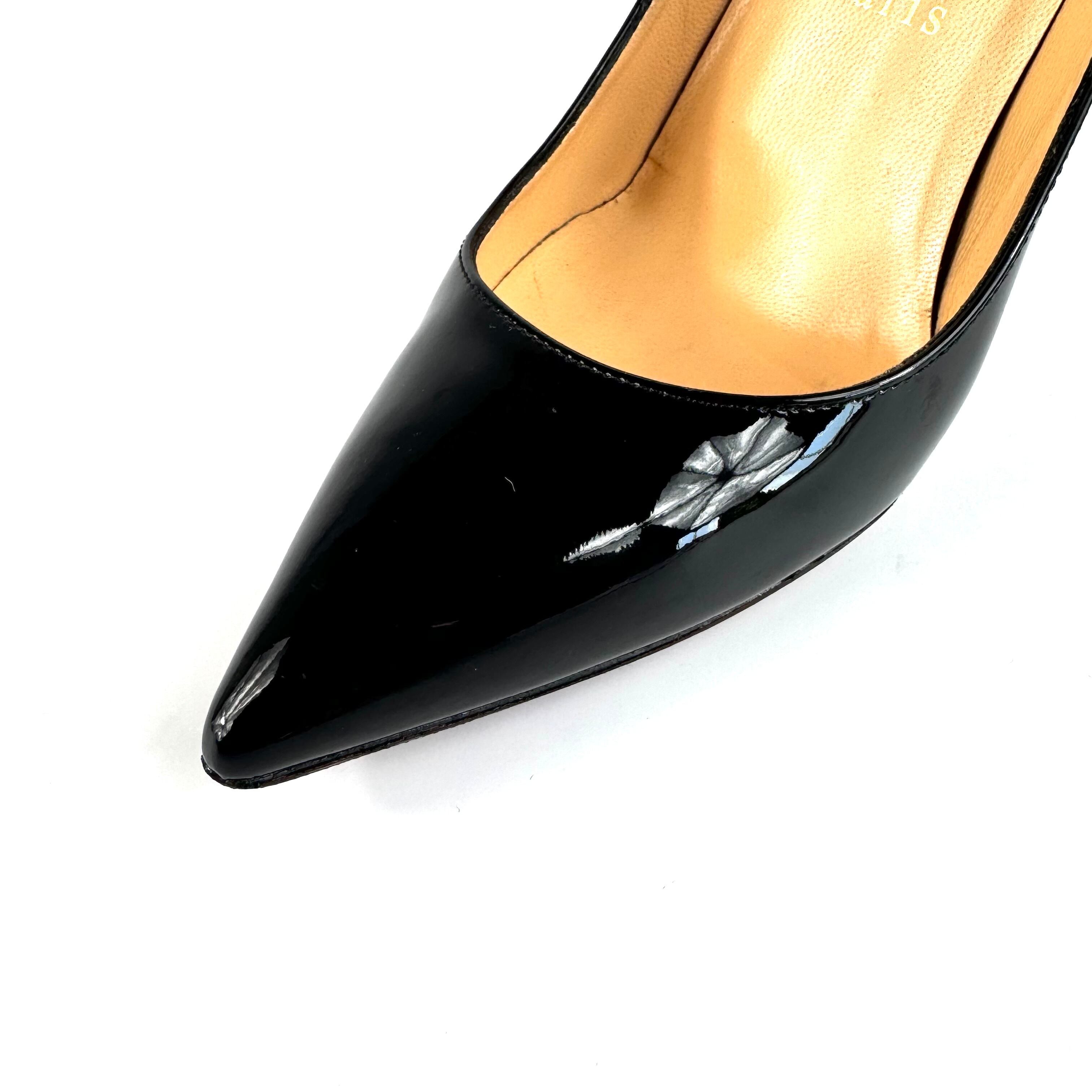 【美品】クリスチャンルブタン パンプス パテント ポインテッドトゥ 黒