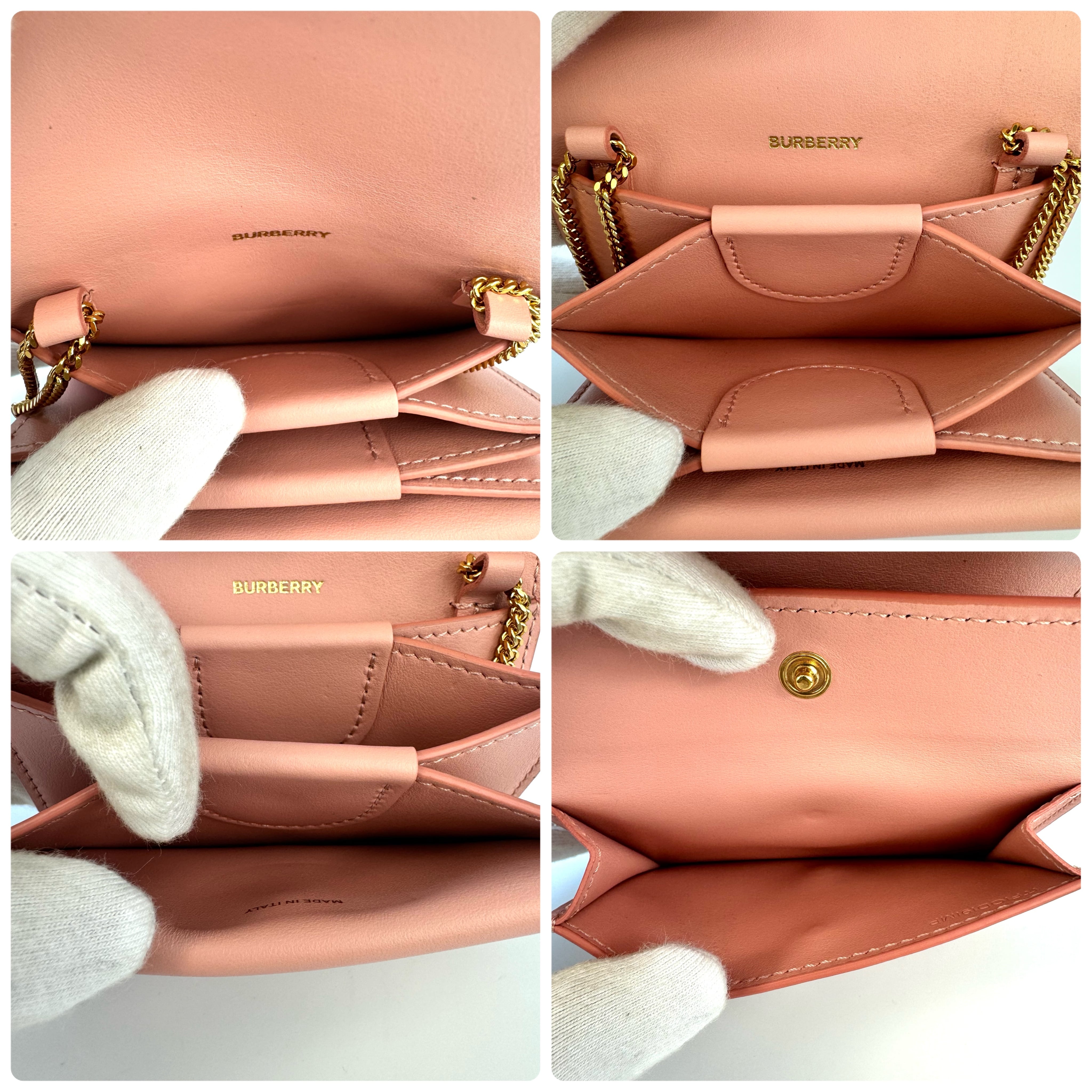 【美品】バーバリー チェーンウォレット コインケース カードケース TBロゴ 斜め掛け 二つ折り 80316271 ブラッシュピンク