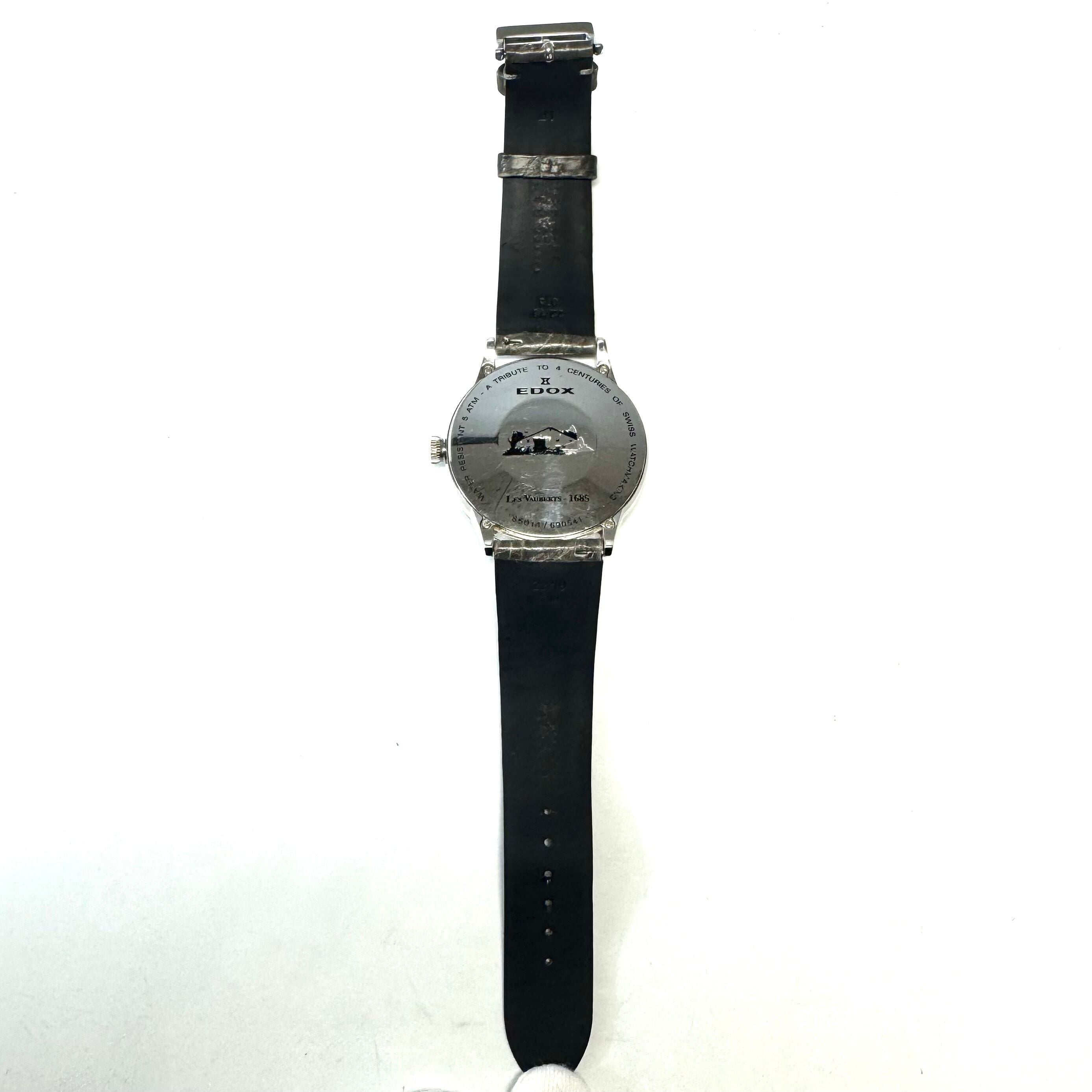 【希少】エドックス EDOX 85014-3-AIN レ・ヴォベール オープンハート 自動巻 シルバー 革ベルト