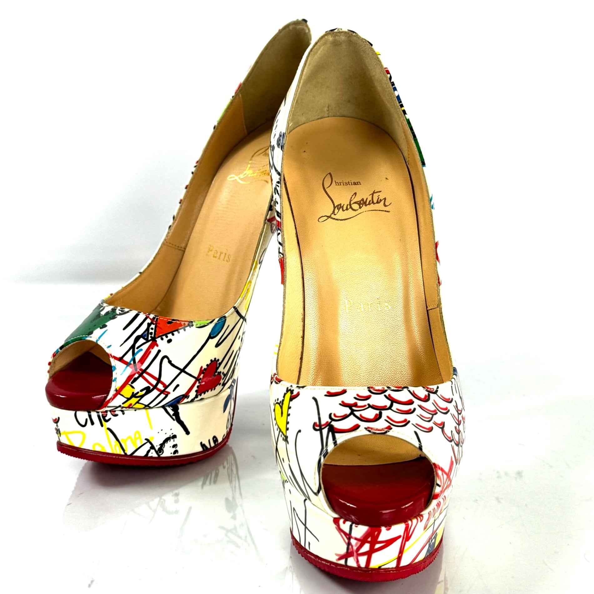 クリスチャンルブタン パンプス ピンヒール エナメル マルチカラー 23.5cm