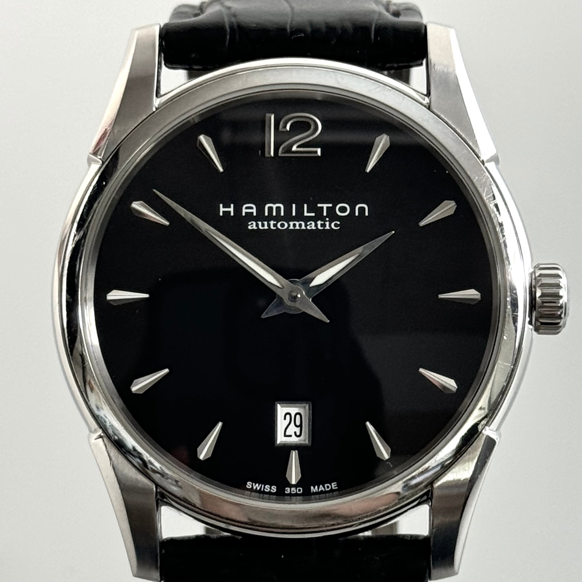 ハミルトン HAMILTON ジャズマスター H385150 自動巻 黒 デイト表示 裏スケ 2針 社外ベルト