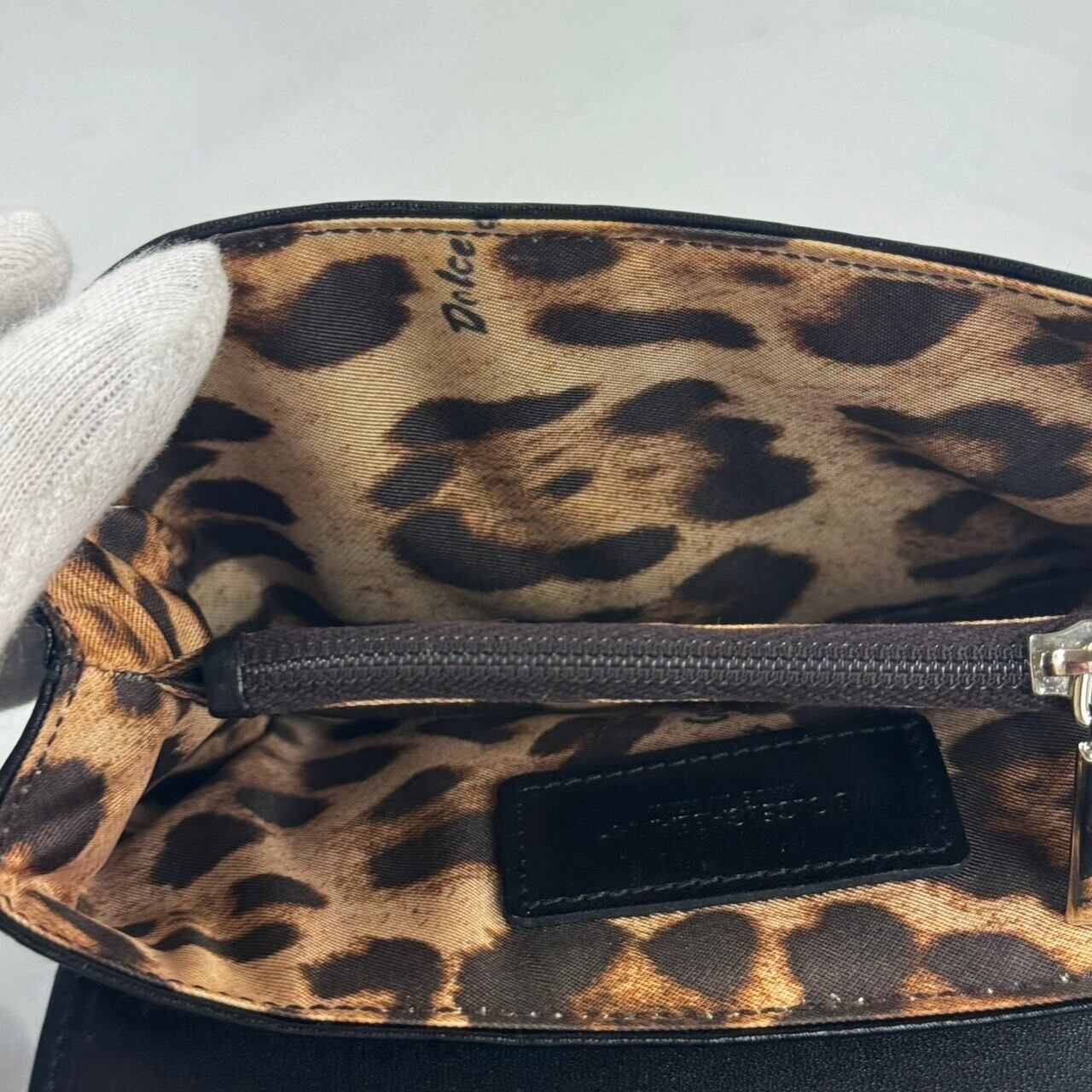 【美品】ドルチェアンドガッバーナ Dolce&Gabbana 財布 フラップ レオパード 黒 ナイロン ハラコ