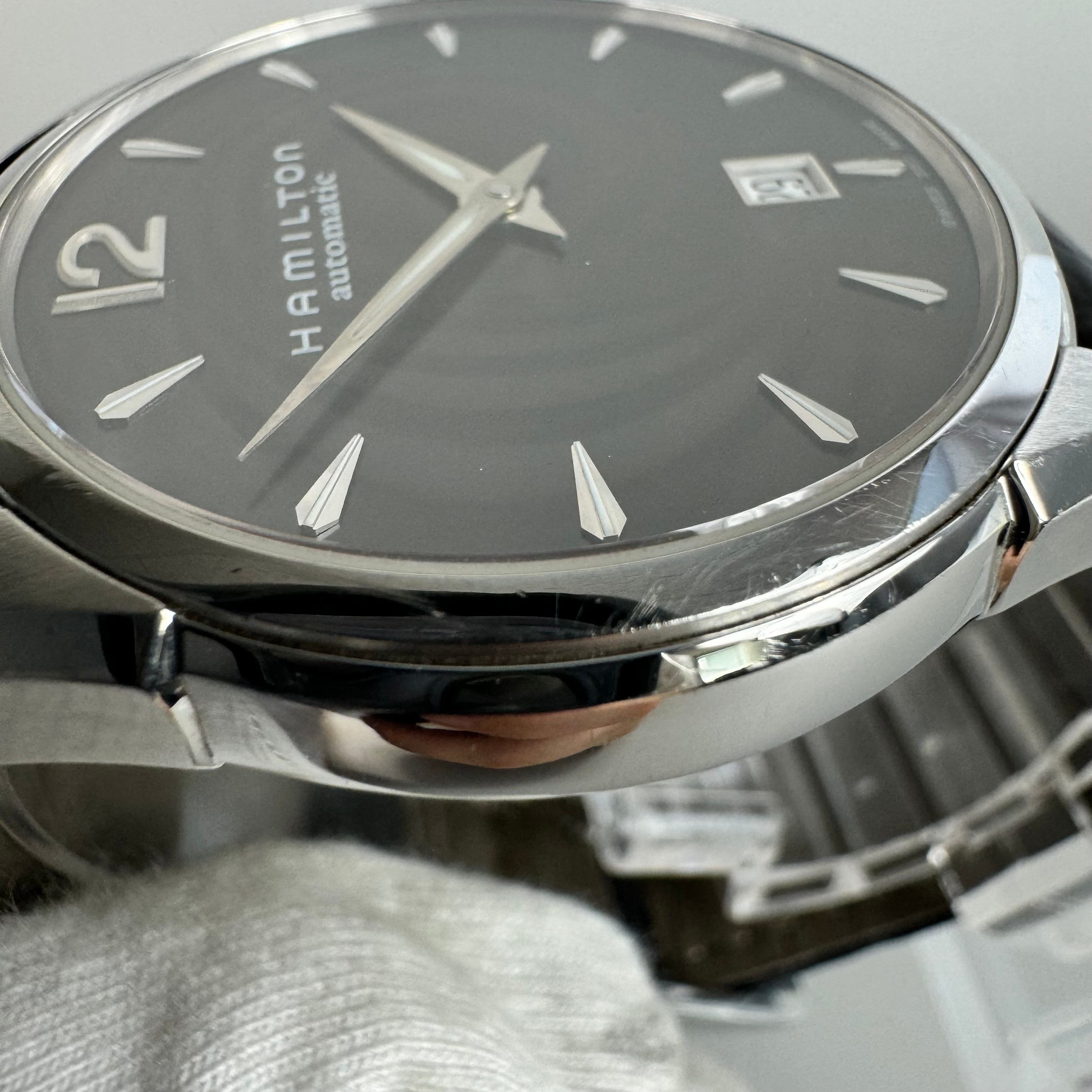 ハミルトン HAMILTON ジャズマスター H385150 自動巻 黒 デイト表示 裏スケ 2針 社外ベルト