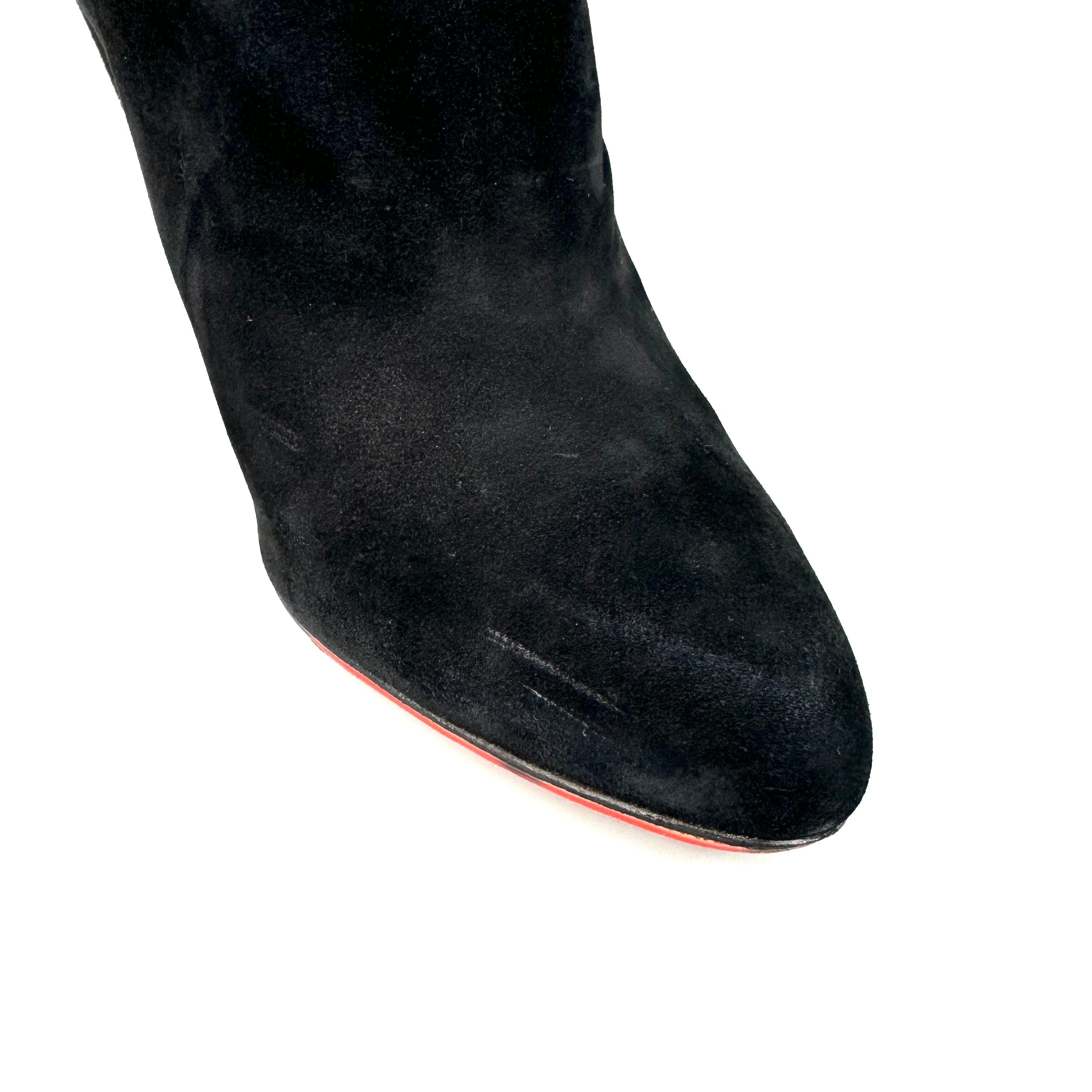 クリスチャンルブタン ショートブーツ サイドベルト スエード 赤 黒 25cm