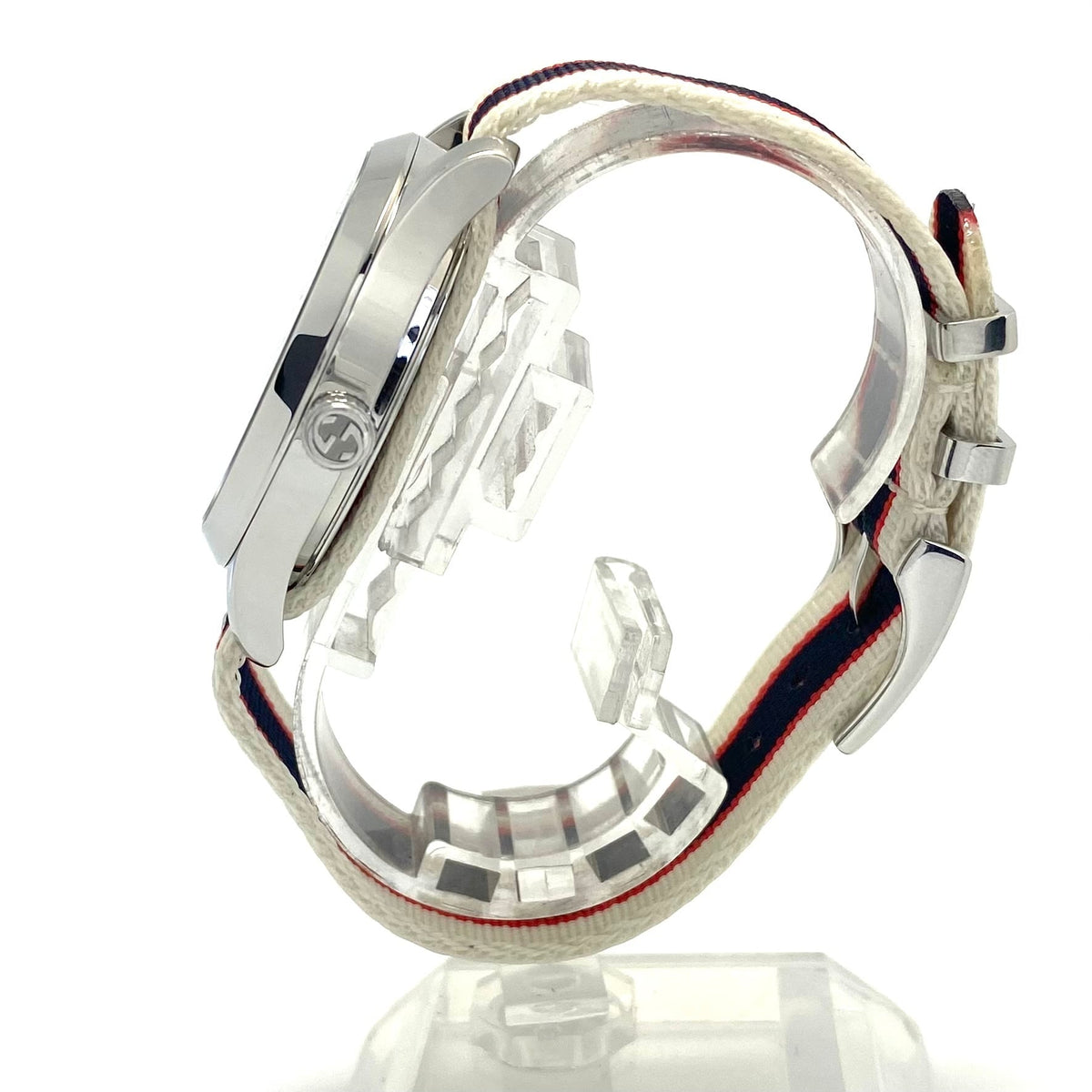【美品】腕時計 メンズ グッチ GUCCI Gタイムレス 126.4 YA1264071 クォーツ アイボリー ネイビー レッド マルチカラー ナイロンベルト