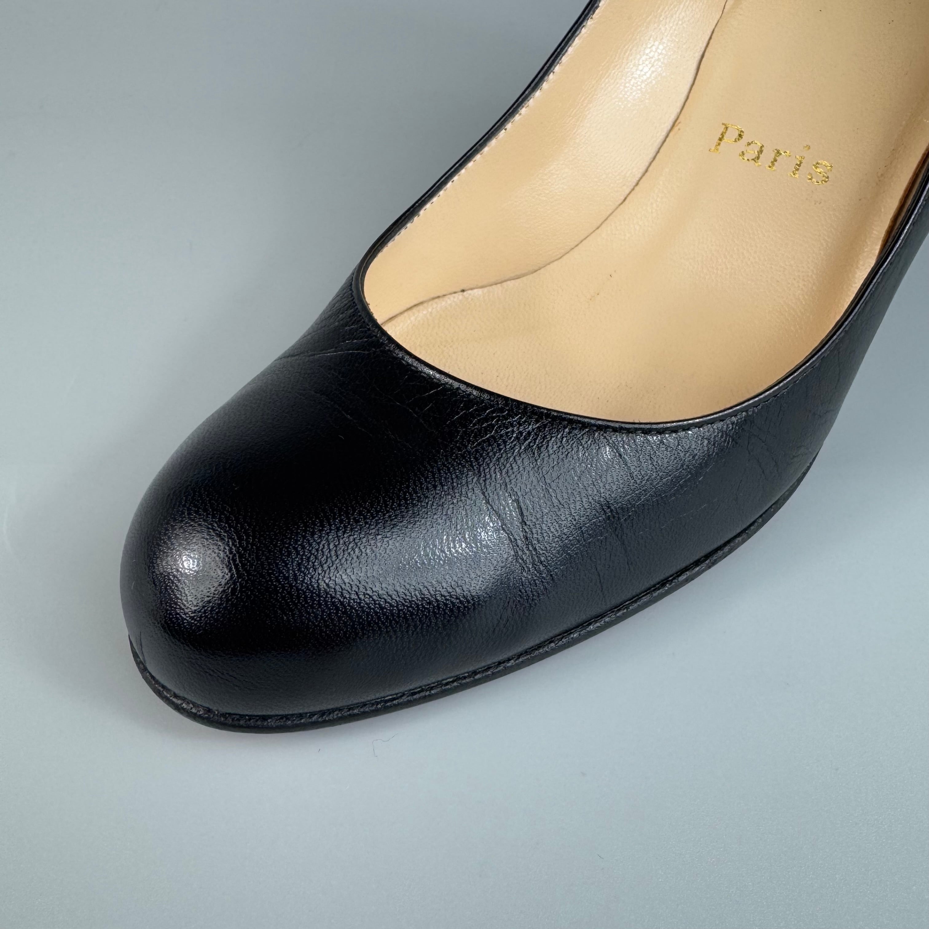 クリスチャンルブタン パンプス アーモンドトゥ レザー 黒 22.5cm