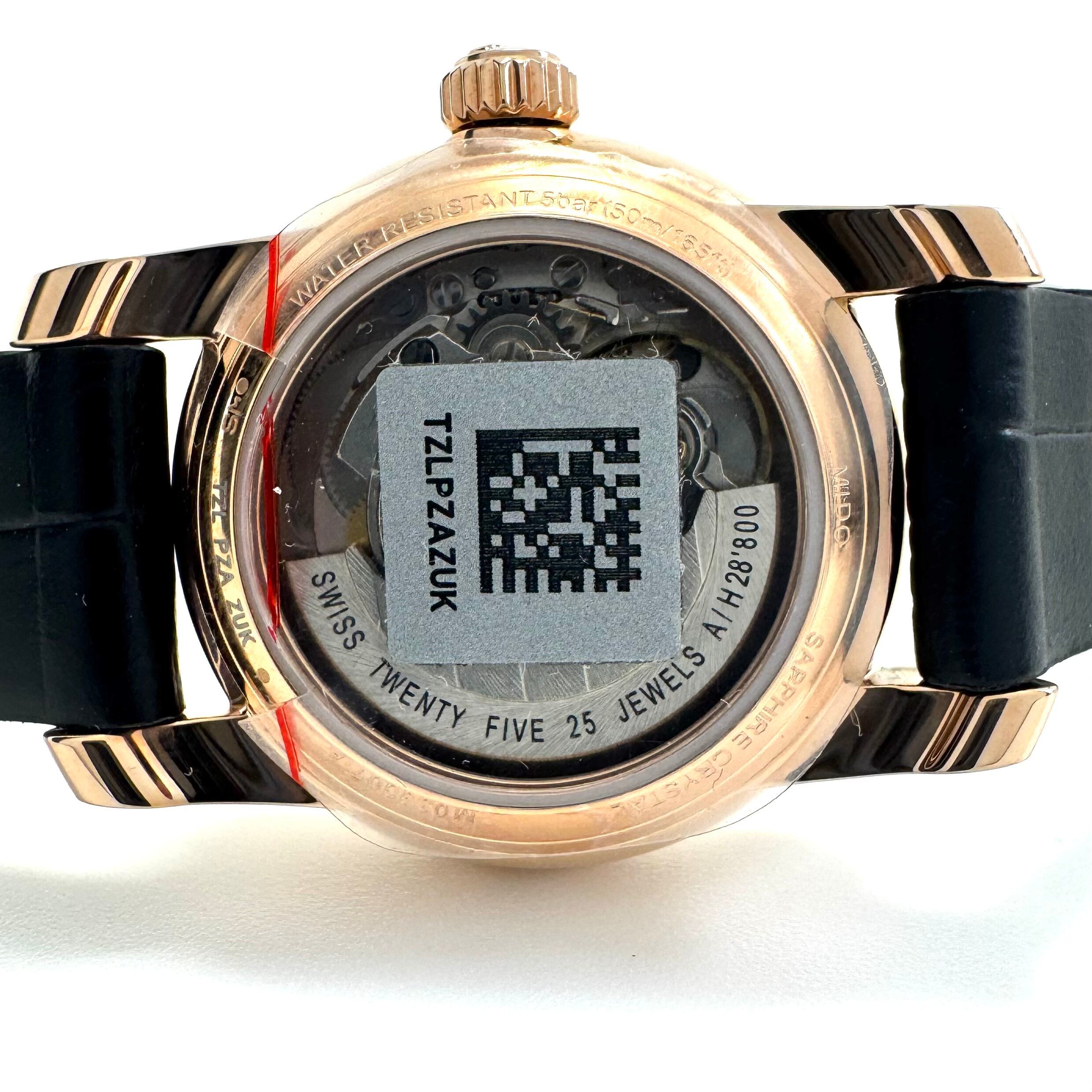 【未使用】ミドー MIDO バロンチェッリ M039.007.36.013.00 自動巻 デイト表示 裏スケ ピンクゴールド 白 革ベルト レディース