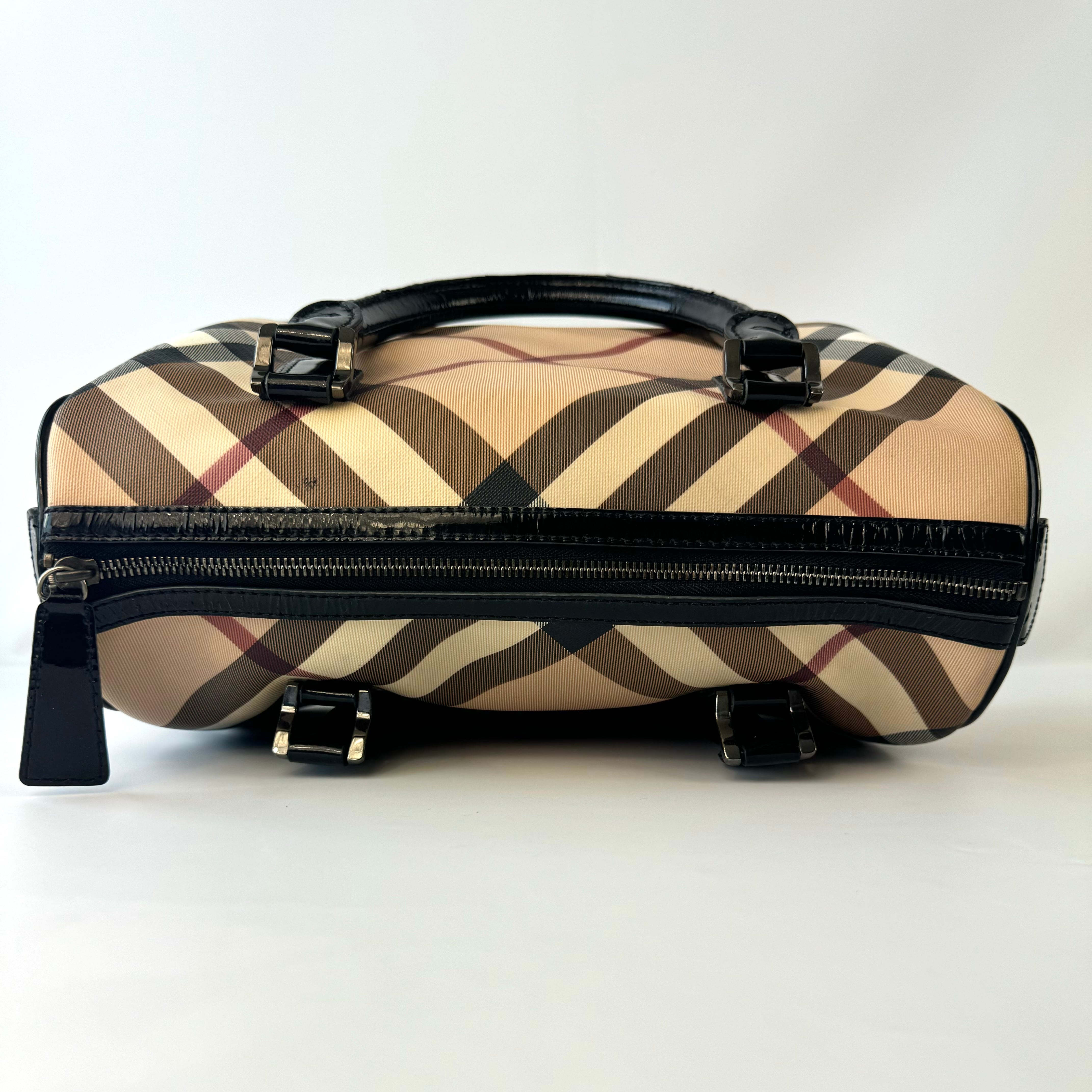 バーバリー ミニボストンバッグ ノバチェック メガチェック PVC×レザー ベージュ系