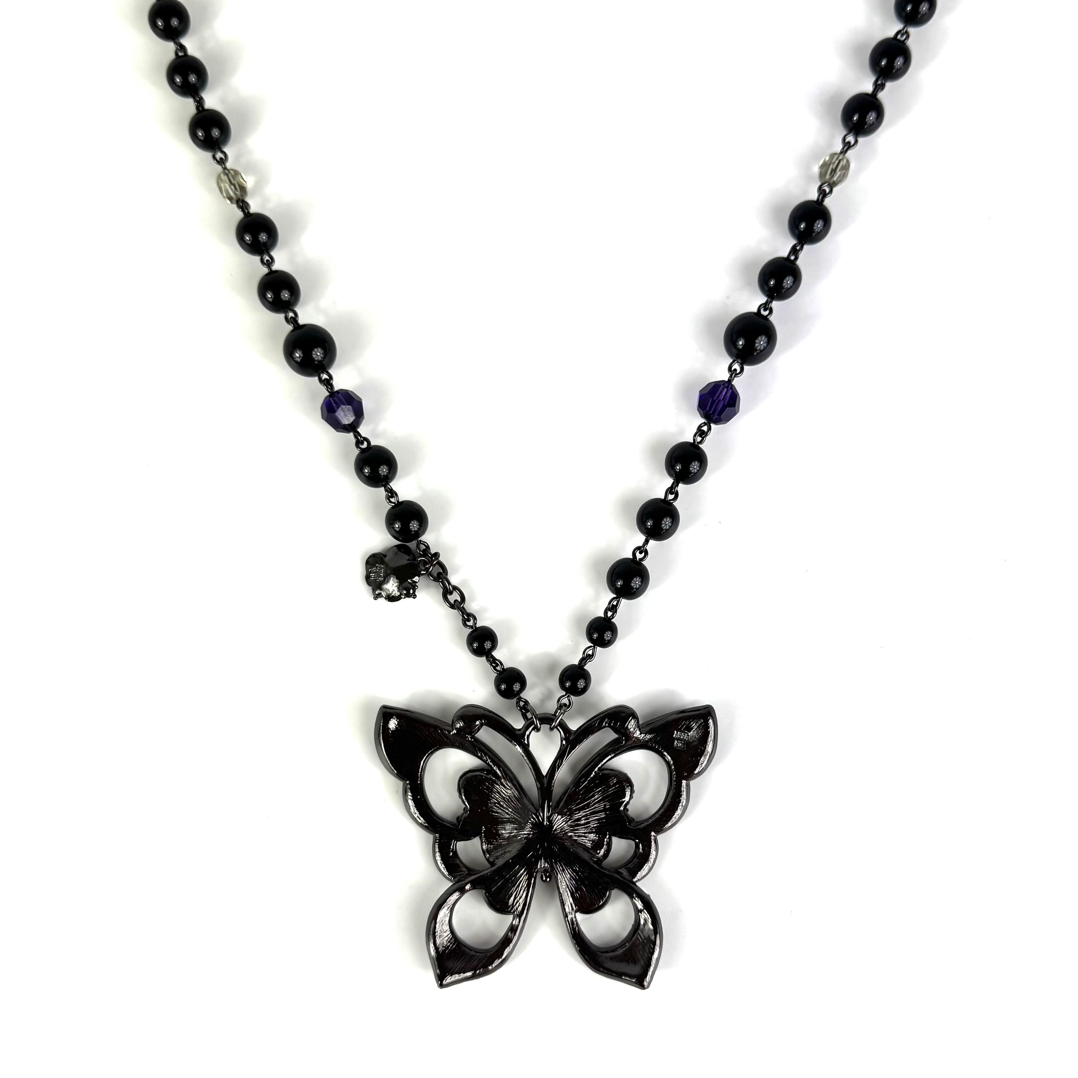 アナスイ ANNA SUI ネックレス 蝶 ラインストーン パープル ブラック