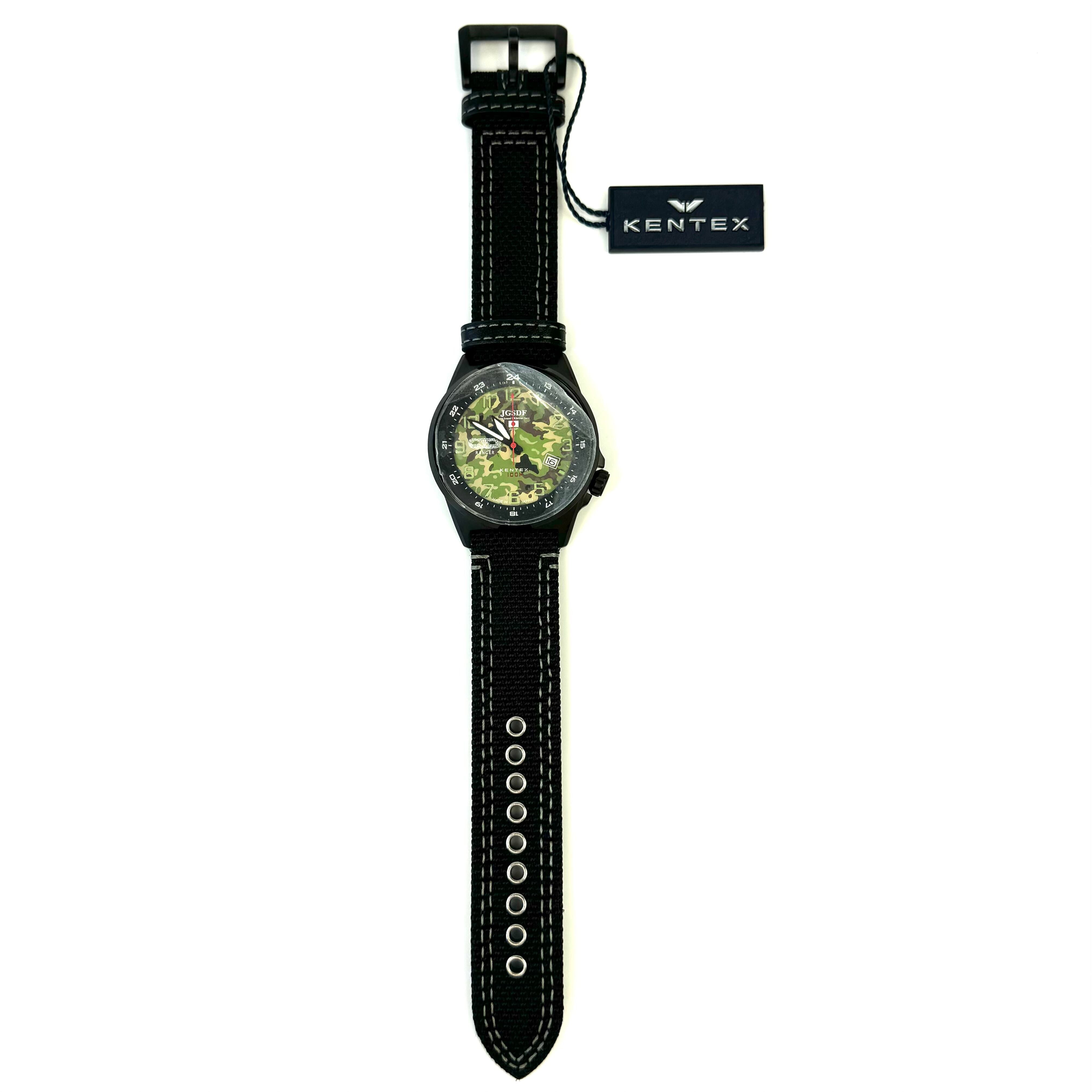 【未使用】ケンテックス KENTEX JSDF迷彩モデル S715M-08 クォーツ デイト表示 カモフラ 革ベルト