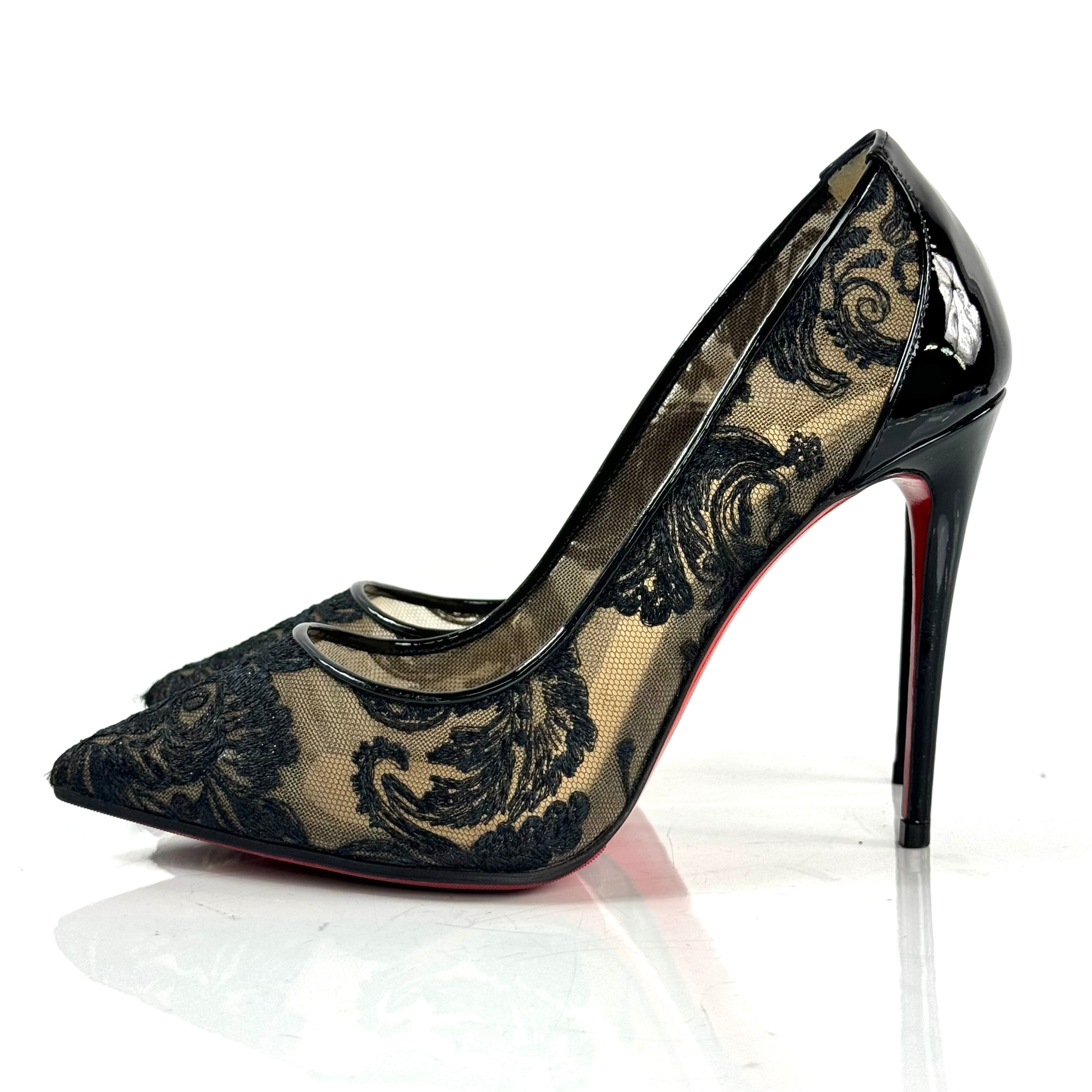 クリスチャンルブタン パンプス レース 100mm ピンヒール 黒 36.5