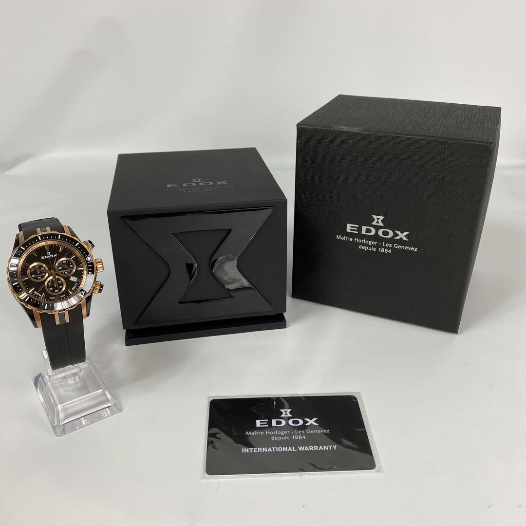 【美品】エドックス グランドオーシャン クォーツ クロノグラフ 黒 デイト表示