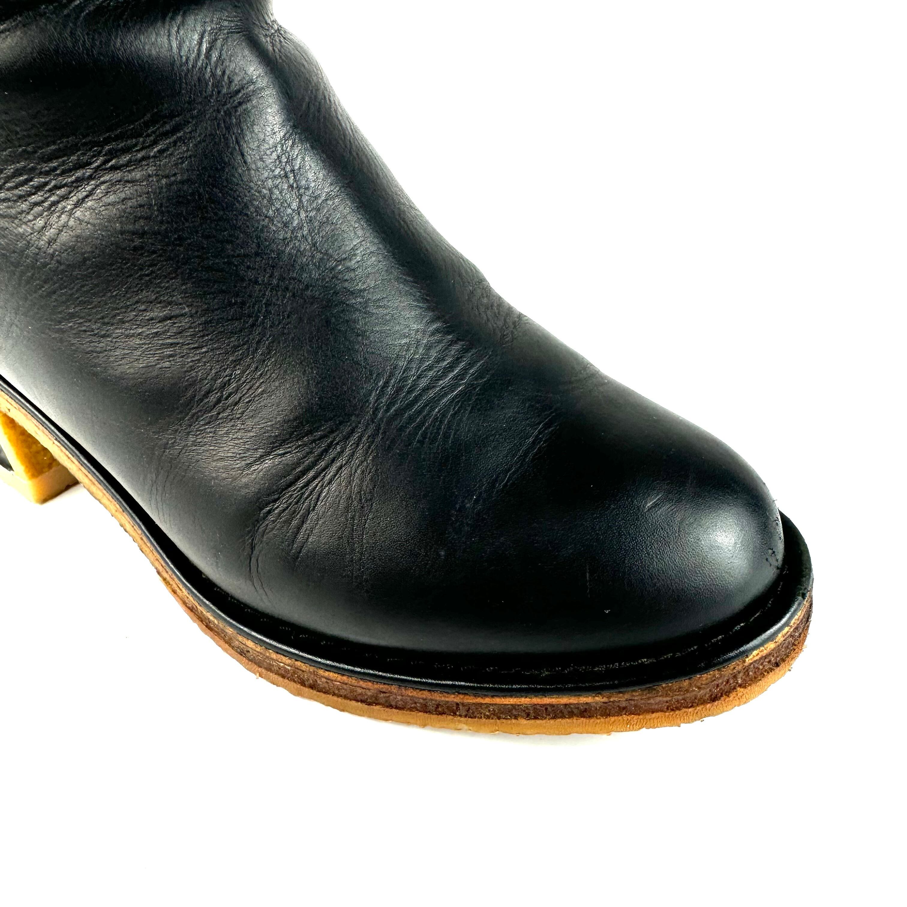 【美品】シャネル ロングブーツ ムートン ココマーク レザー 黒 22.5cm