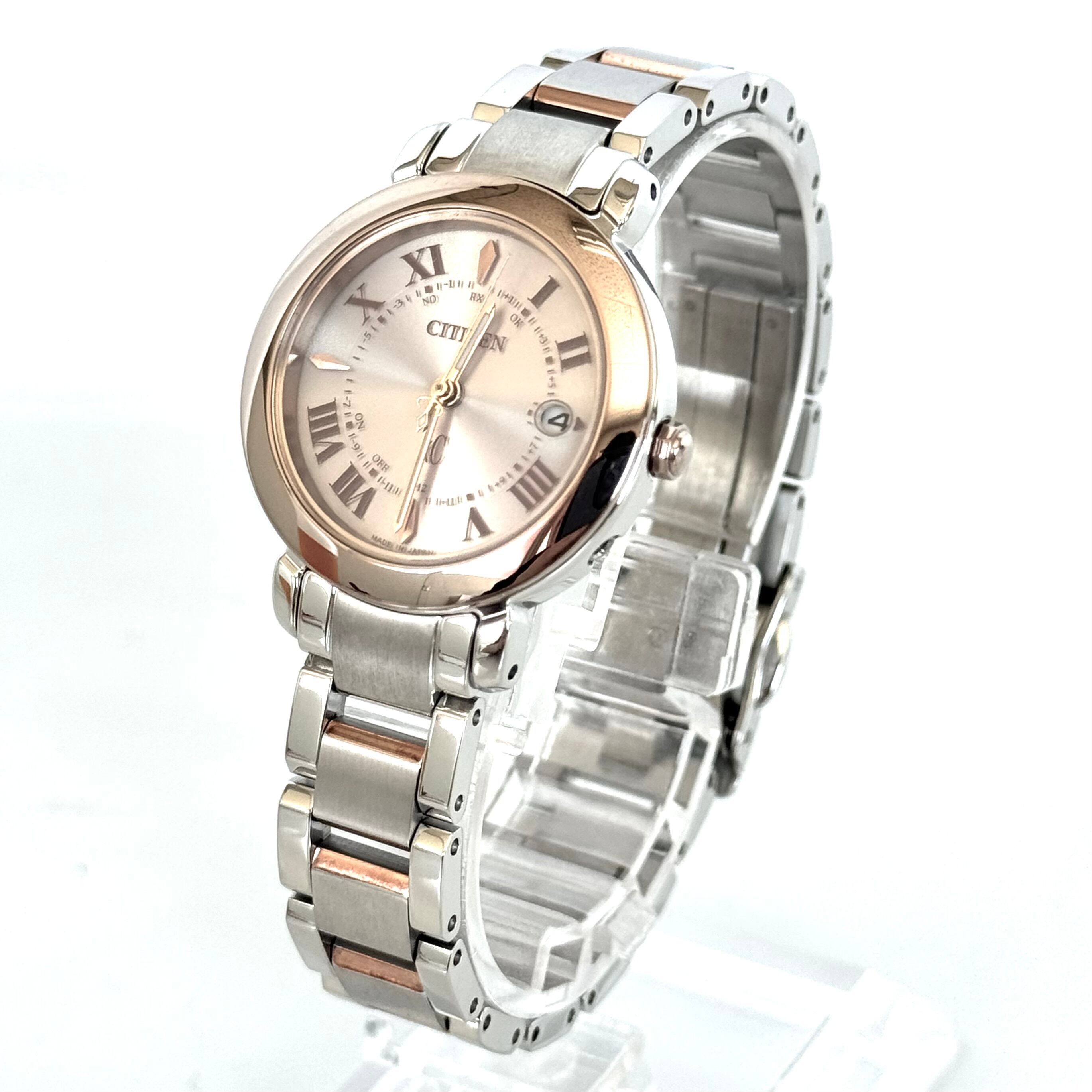 【美品】シチズン クロスシー hikari collection ES9445?57W H060-T025722 電波ソーラー チタン サクラピンク レディース ローマ数字 デイト表示