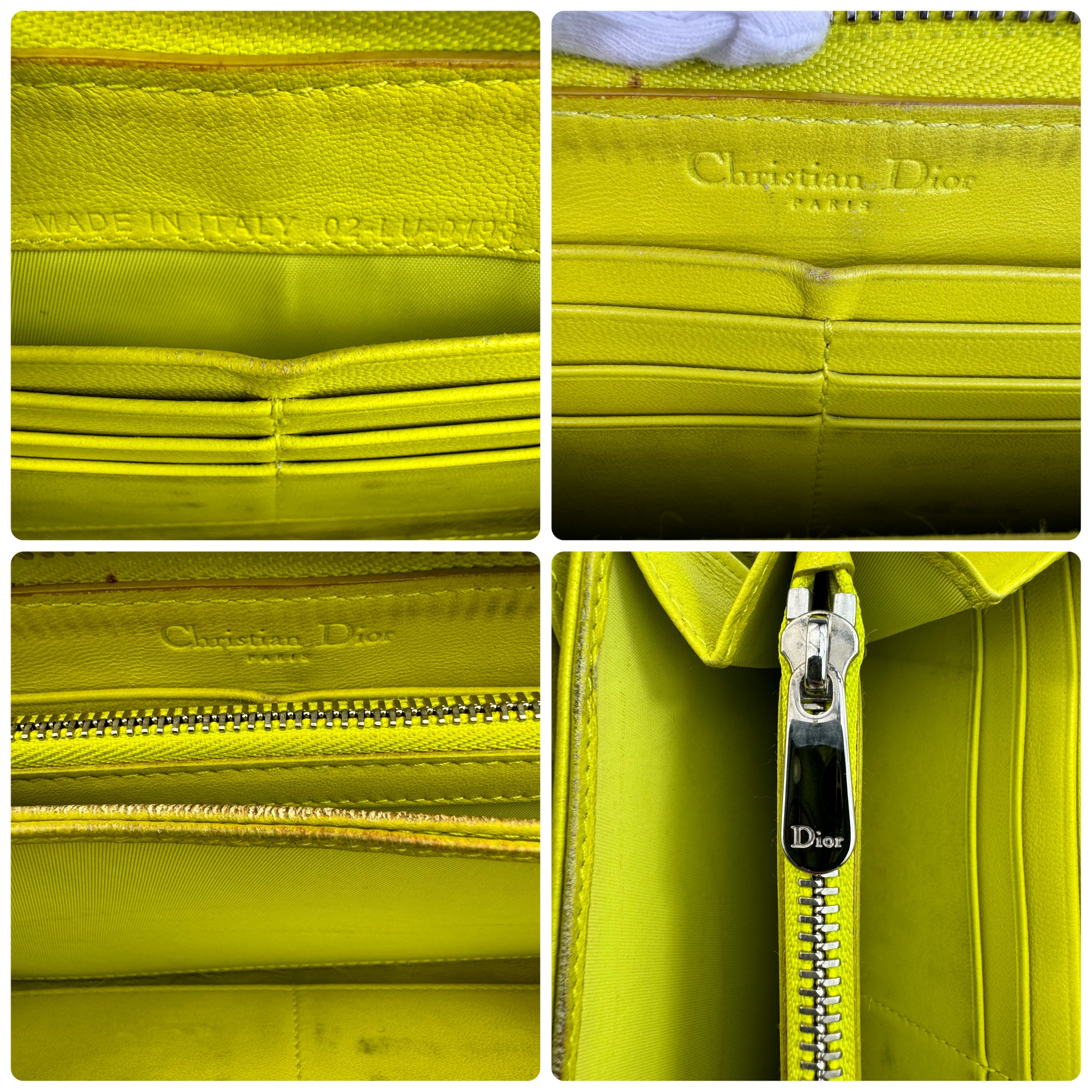 クリスチャンディオール カナージュ ロングウォレット ラウンドジップ レザー 黒 黄色 チャームなし