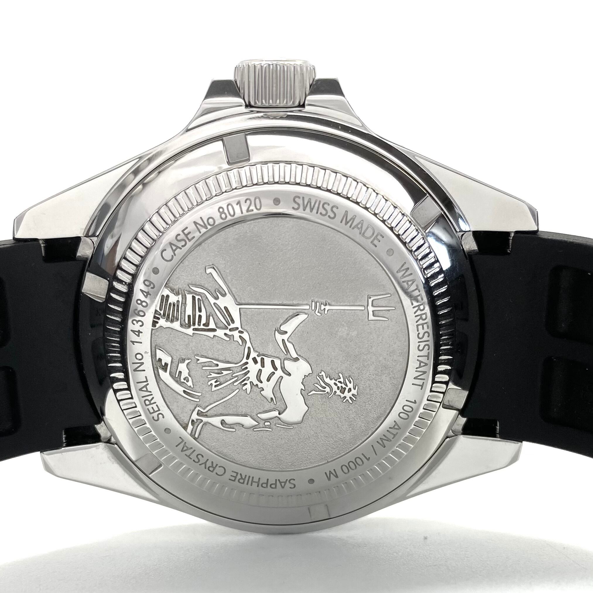 【美品】腕時計 メンズ エドックス スカイダイバー ネプチュニアン 80120-3NCA-ODN ダイバーズ 自動巻 オレンジ デイト表示 樹脂ベルト セラミック 1000m防水