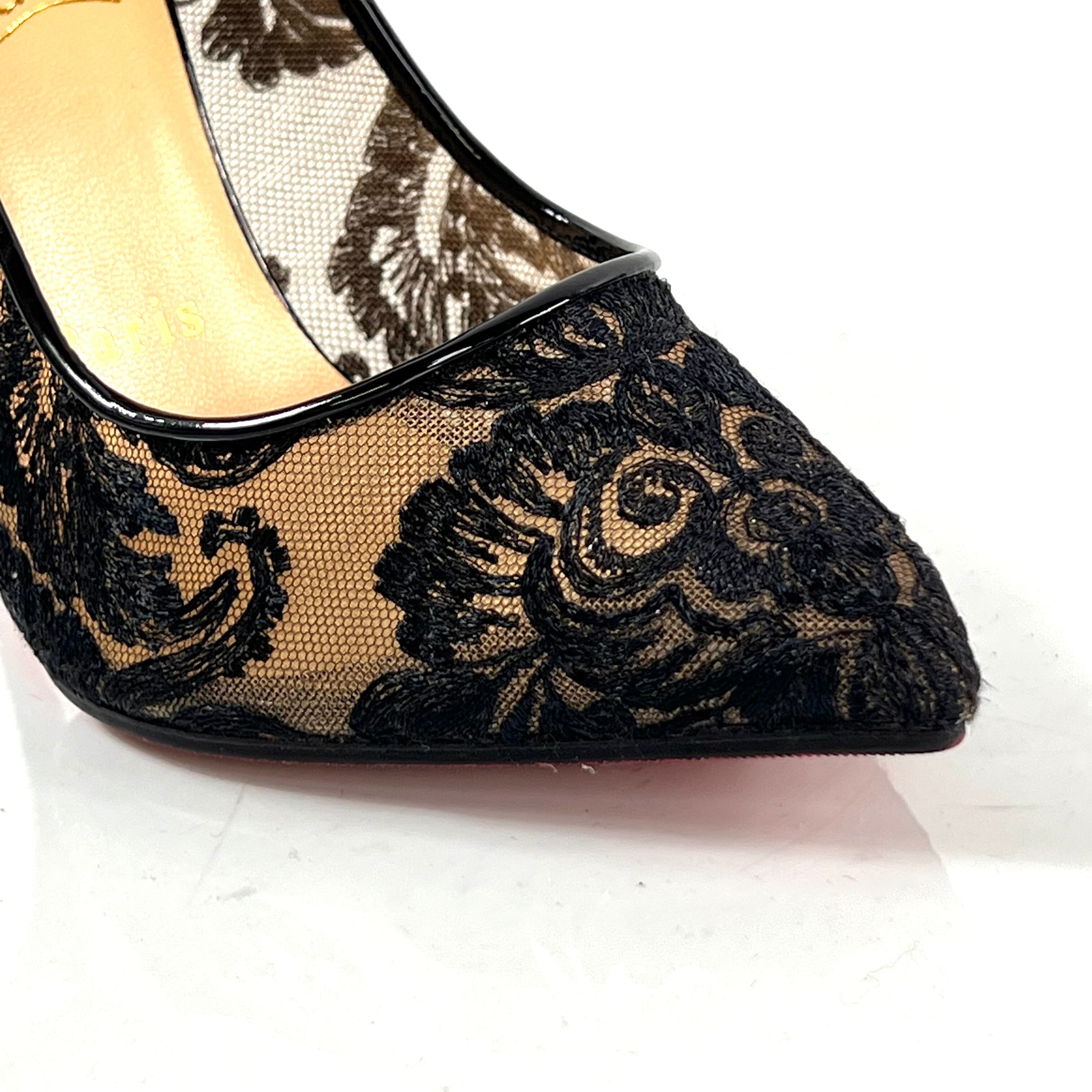 クリスチャンルブタン パンプス レース 100mm ピンヒール 黒 36.5