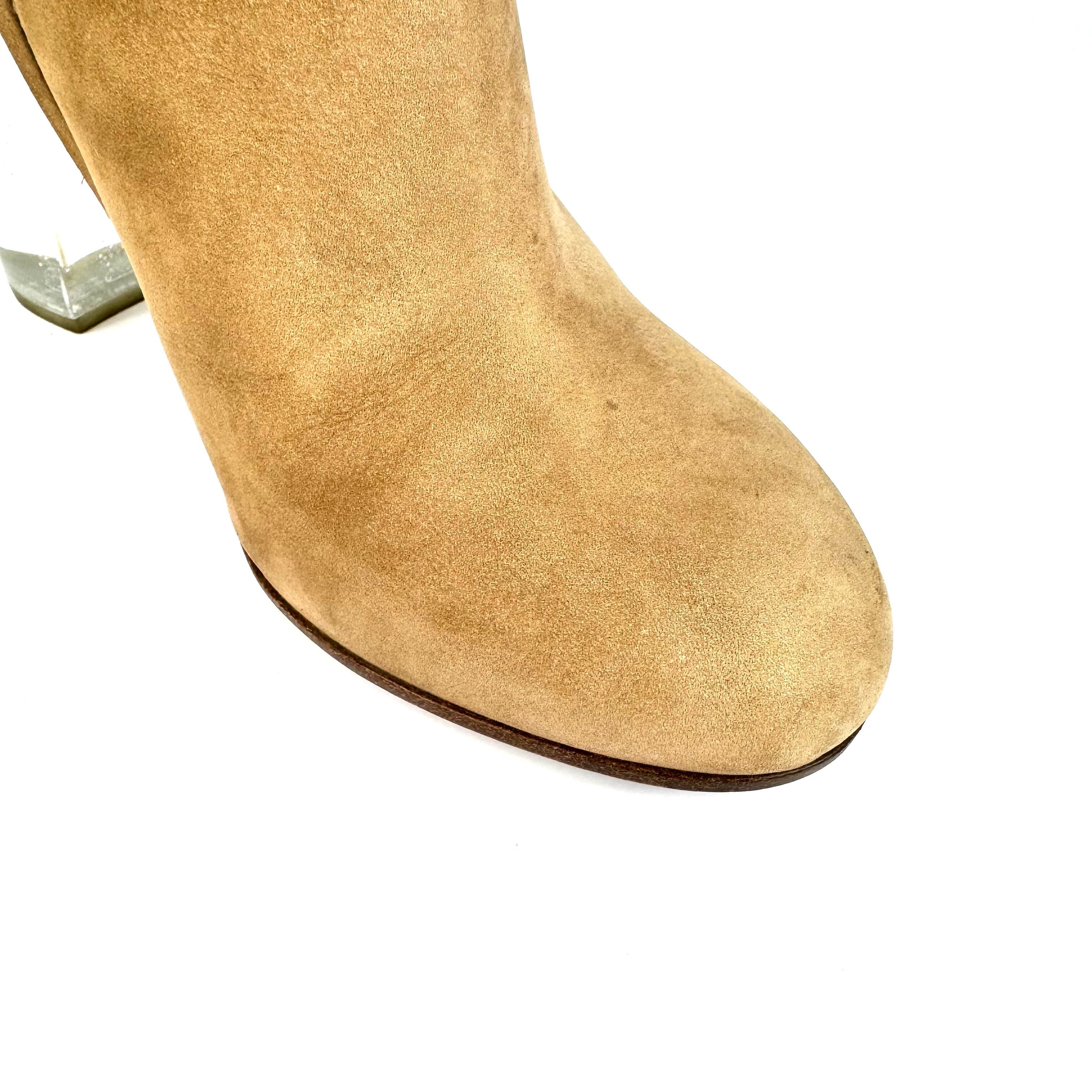 マルタンマルジェラ ショートブーツ クリアヒール ラメ スエード ベージュ