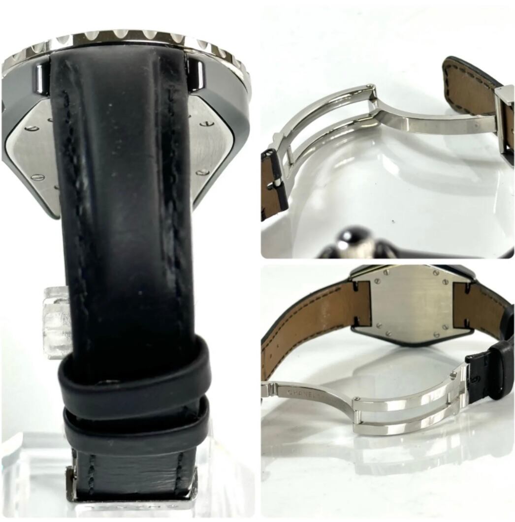 シャネル CHANEL J12 H0680 クォーツ 黒 セラミック デイト表示 革ベルト レディース