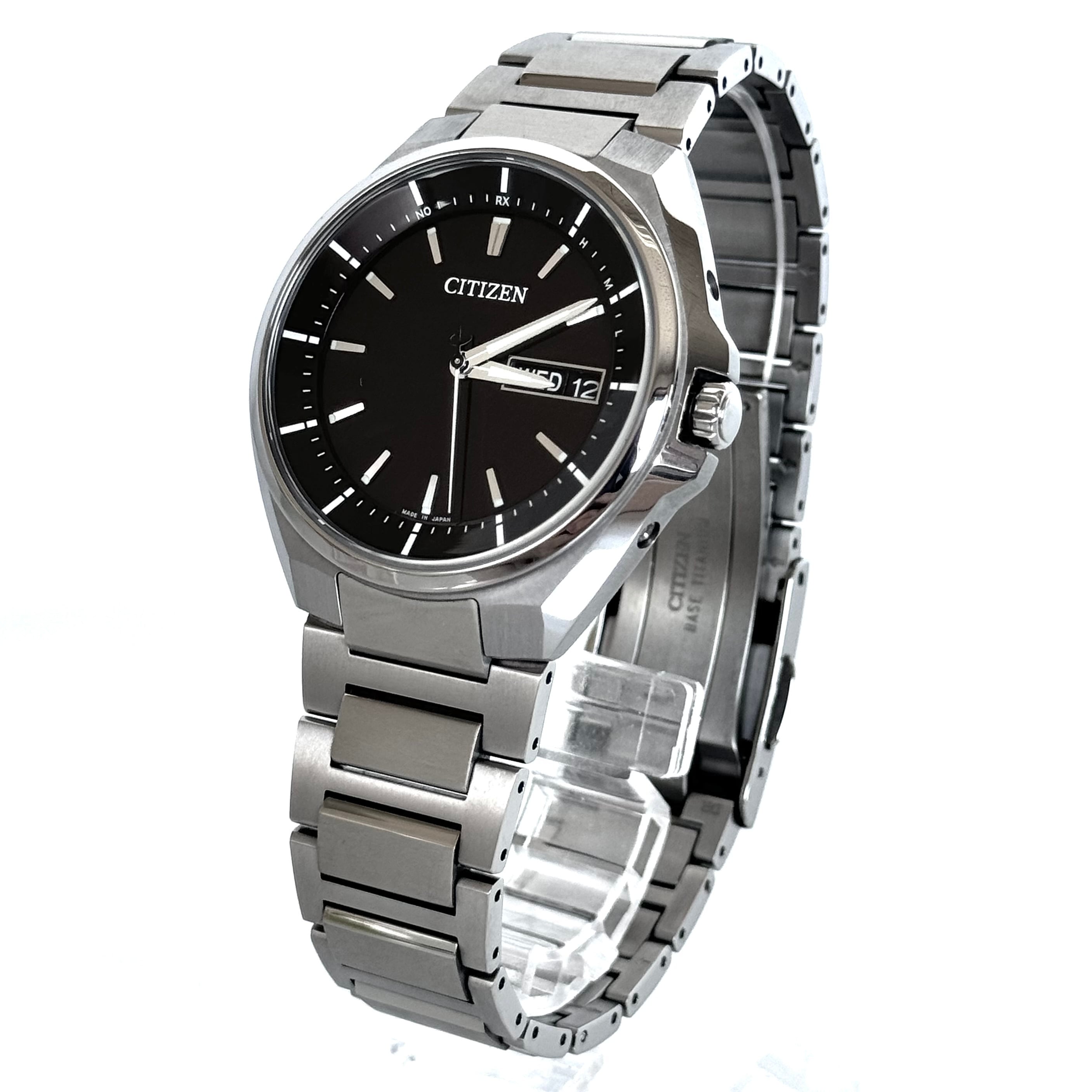 【美品】シチズン アテッサ AT6050-54E H100-R007556 電波ソーラー 黒 デイデイト チタニウム