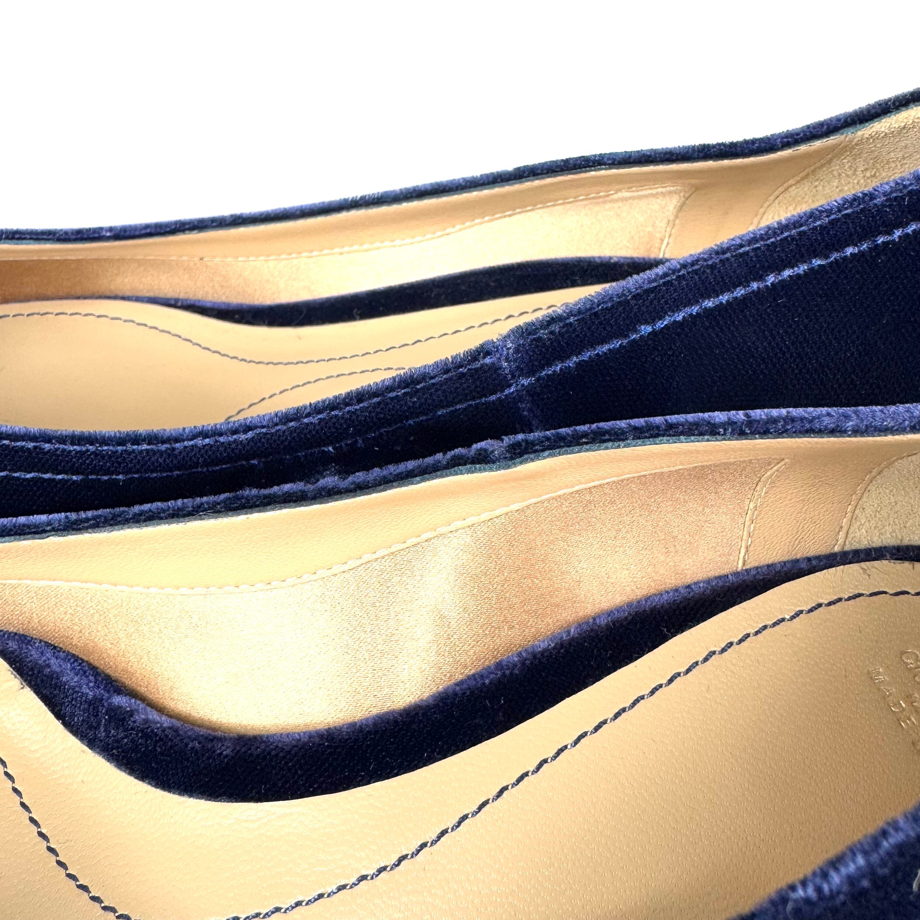 ジョルジオアルマーニ パンプス ベロア ポインテッドトゥ ネイビー 22.8cm