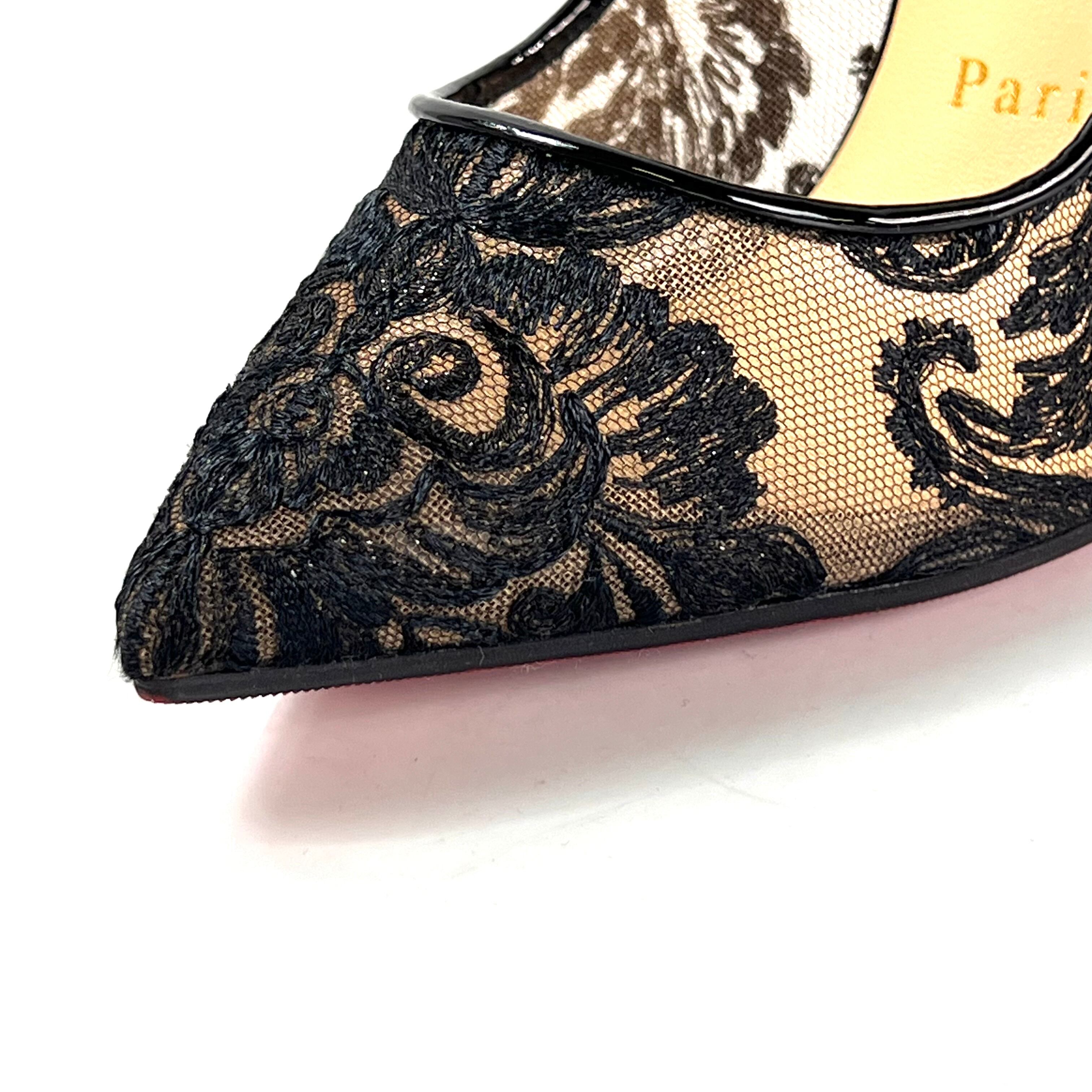 クリスチャンルブタン パンプス レース 100mm ピンヒール 黒 36.5