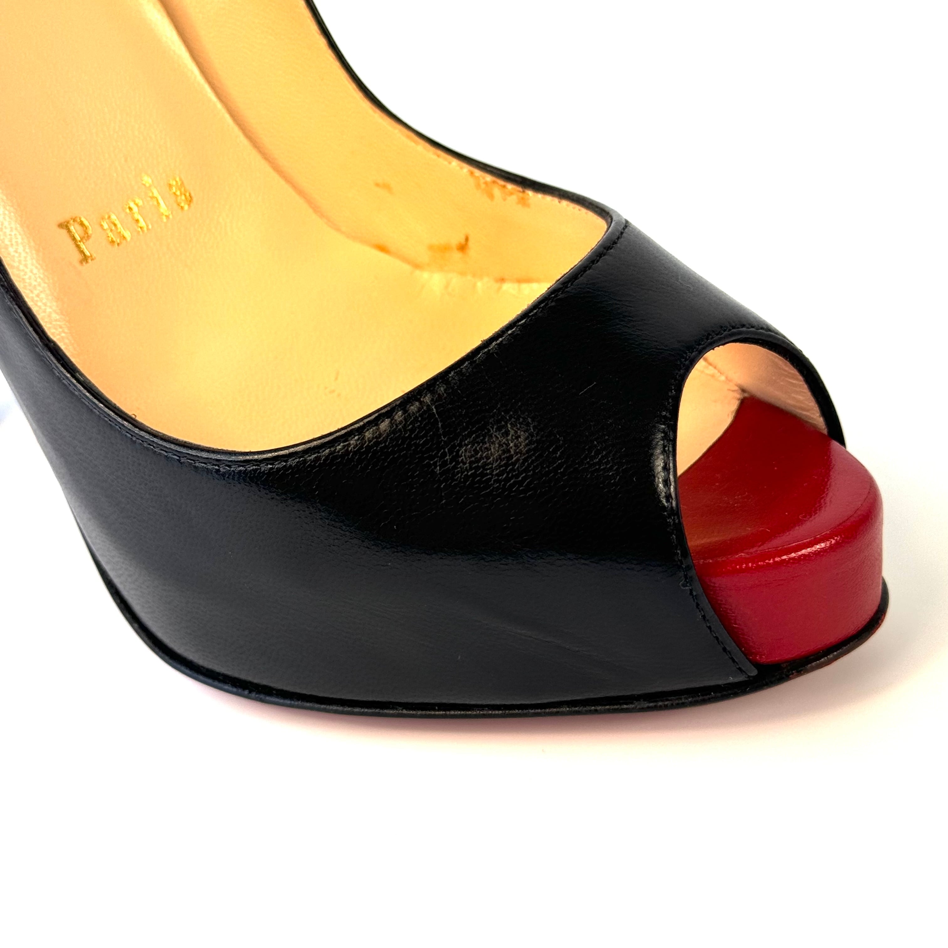 【美品】クリスチャンルブタン パンプス ピンヒール オープントゥ 21cm 黒