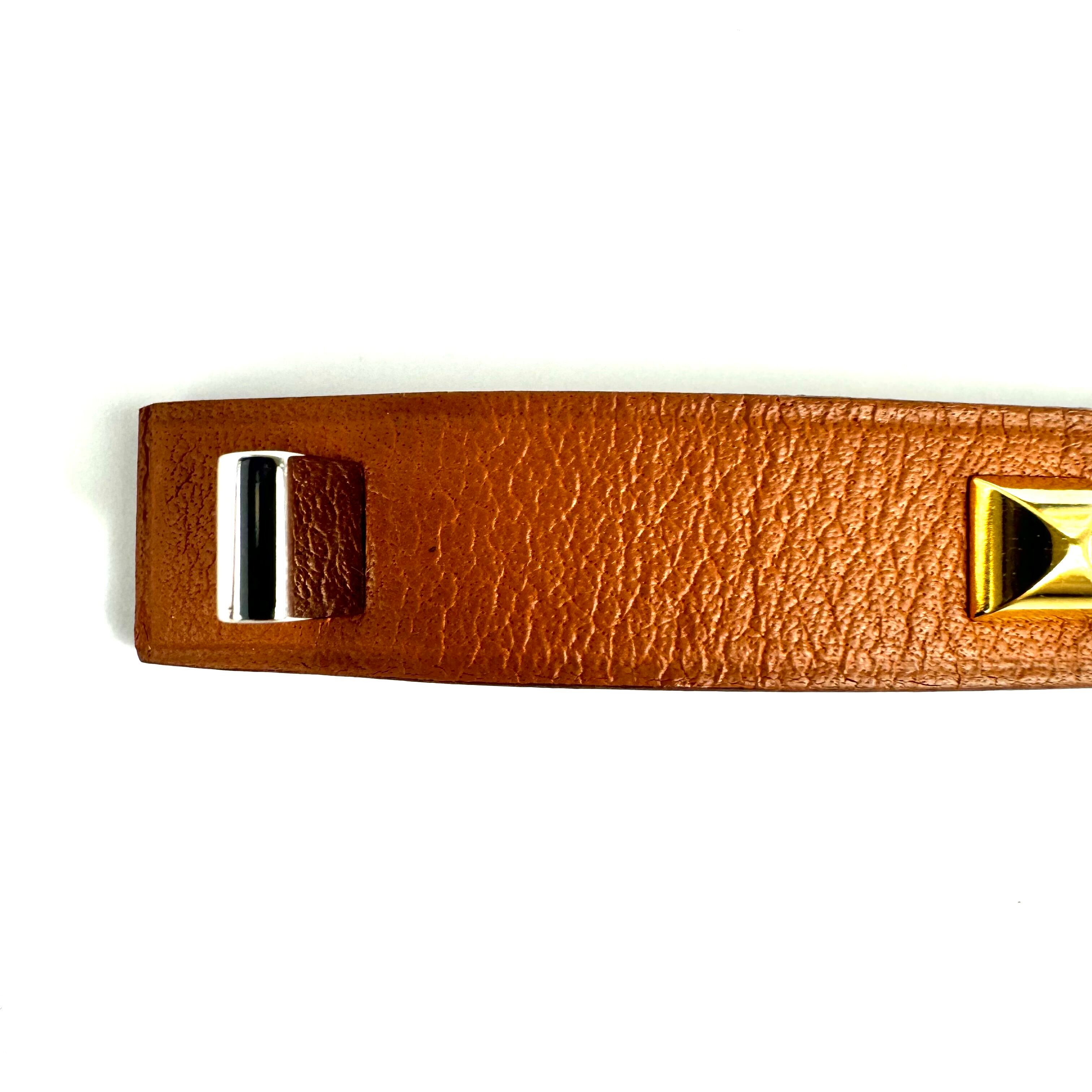 【美品】エルメス ミニドッグクルーカレ スクエア ブレスレット スイフト レザー ブラウン