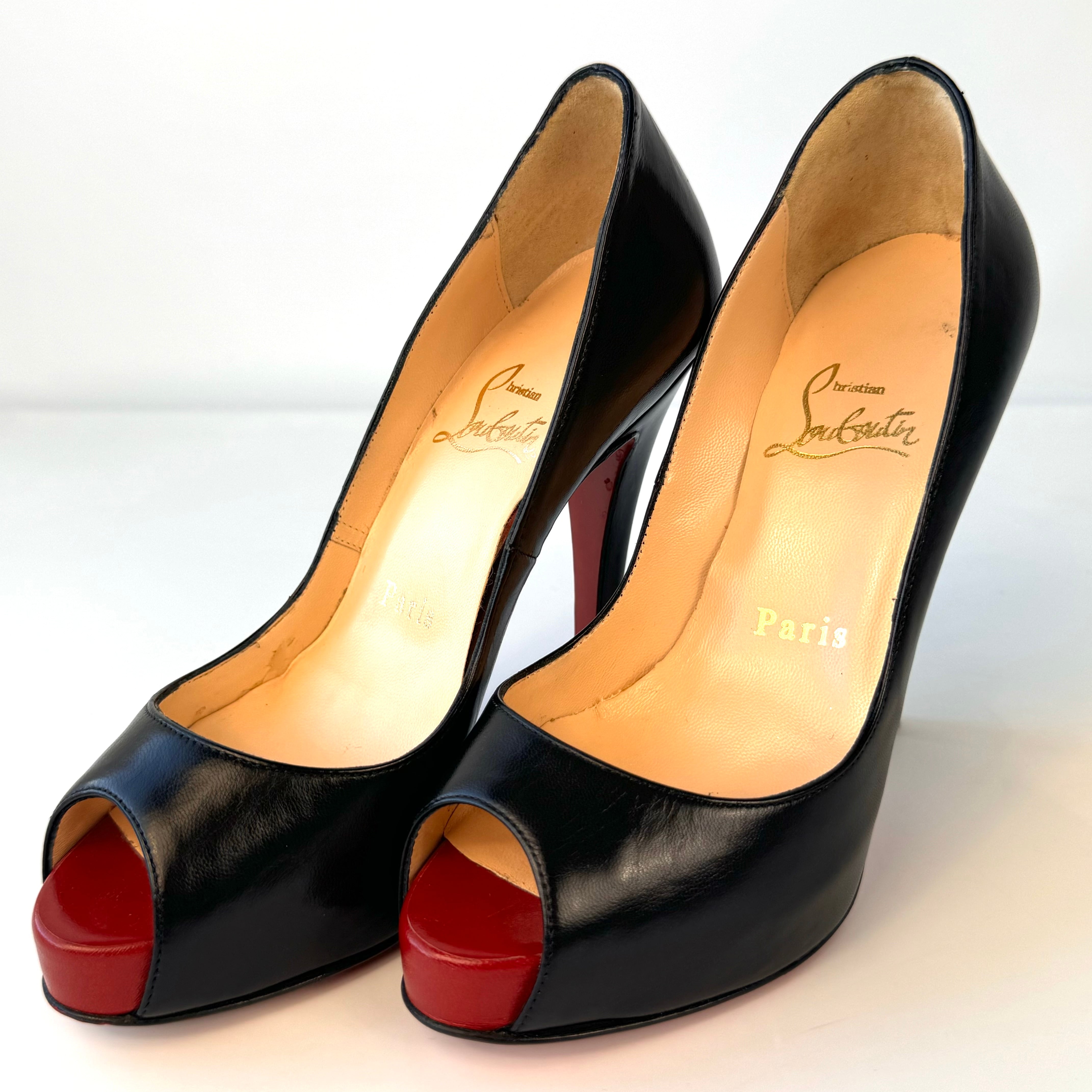 【美品】クリスチャンルブタン パンプス ピンヒール オープントゥ 21cm 黒
