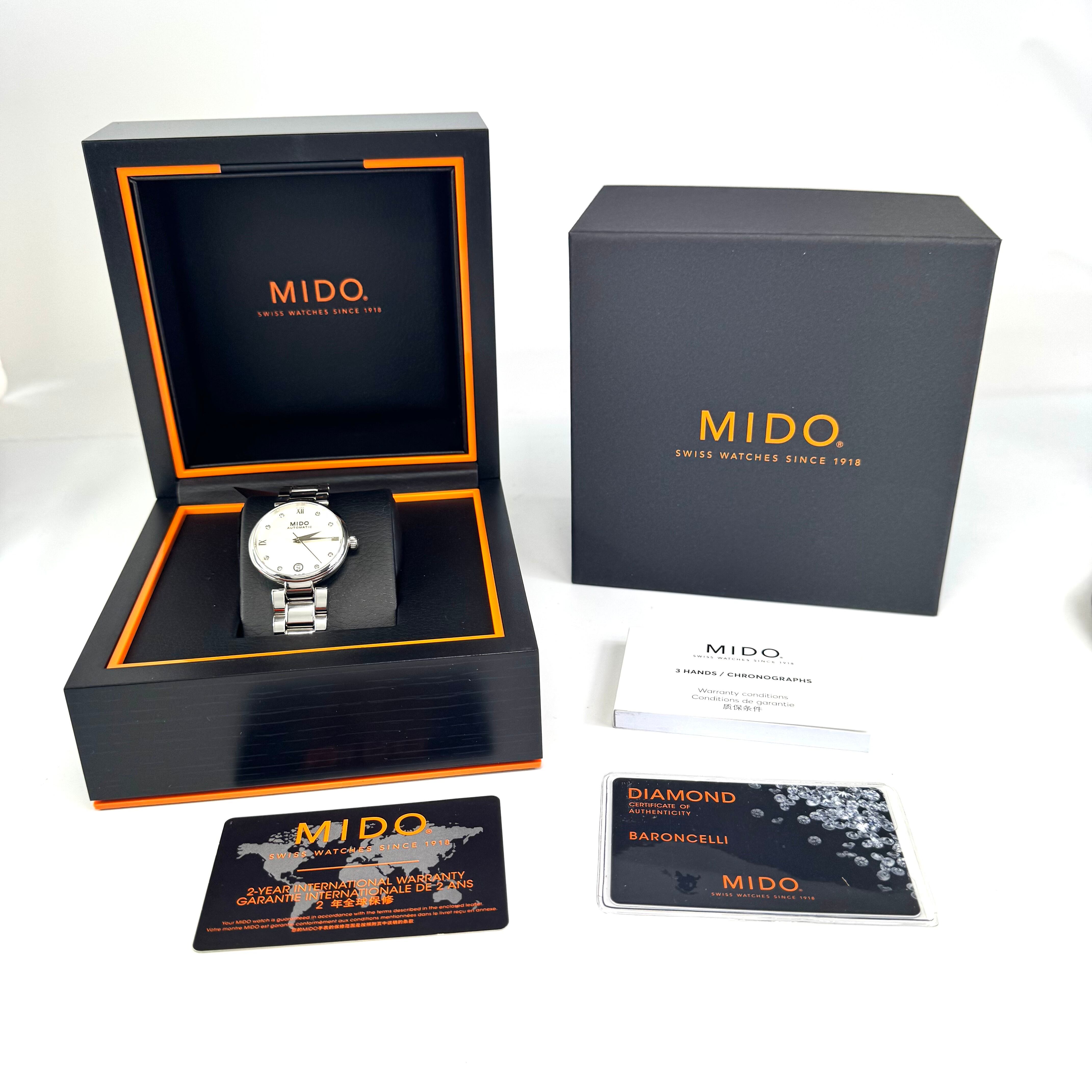 【未使用】ミドー　MIDO　バロンチェッリ　ドンナ　M022.207.11.116.10　自動巻　デイト表示　裏スケ　シェル　レディース　メンズ　ユニセックス