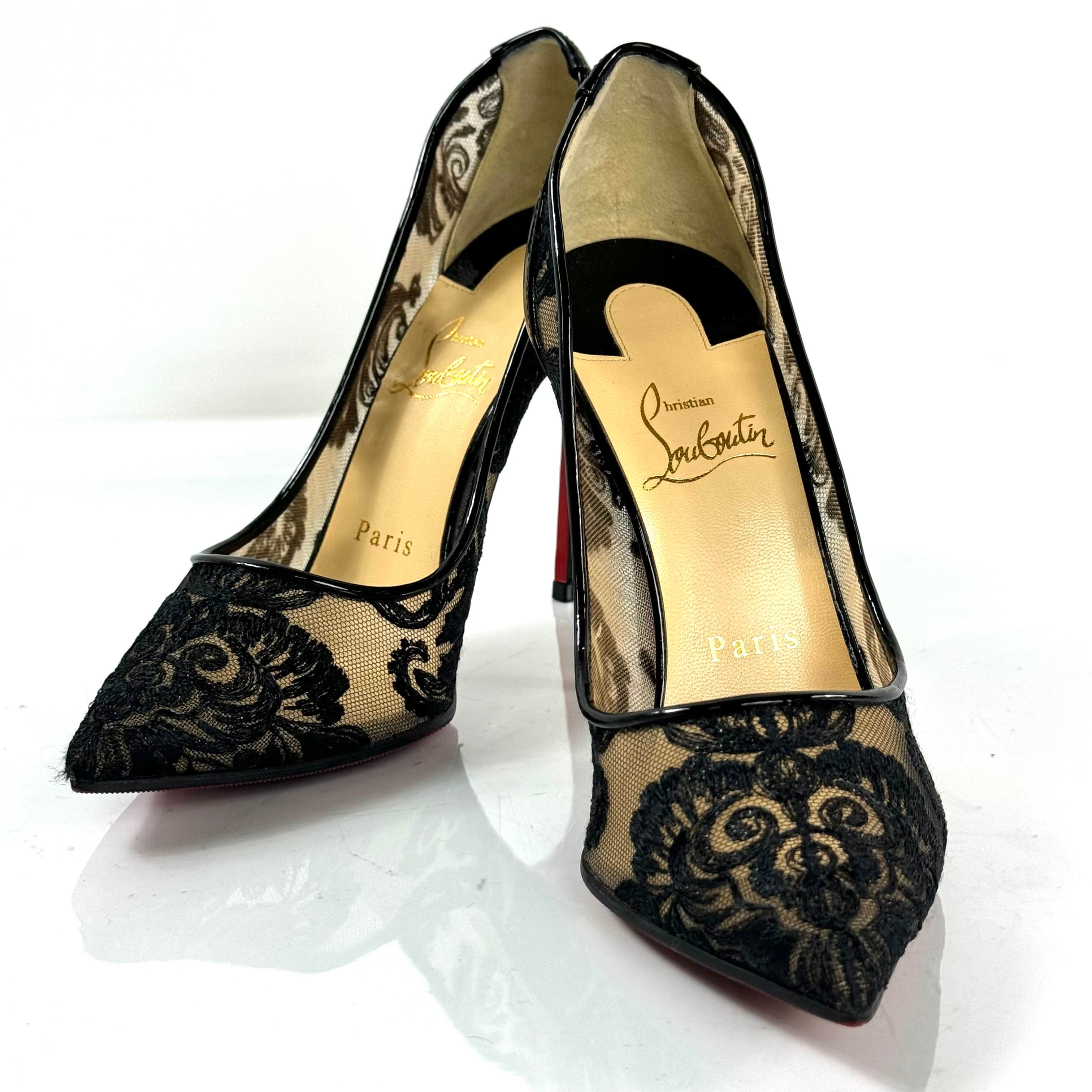 クリスチャンルブタン　パンプス　レース　100mm　ピンヒール　黒　36.5