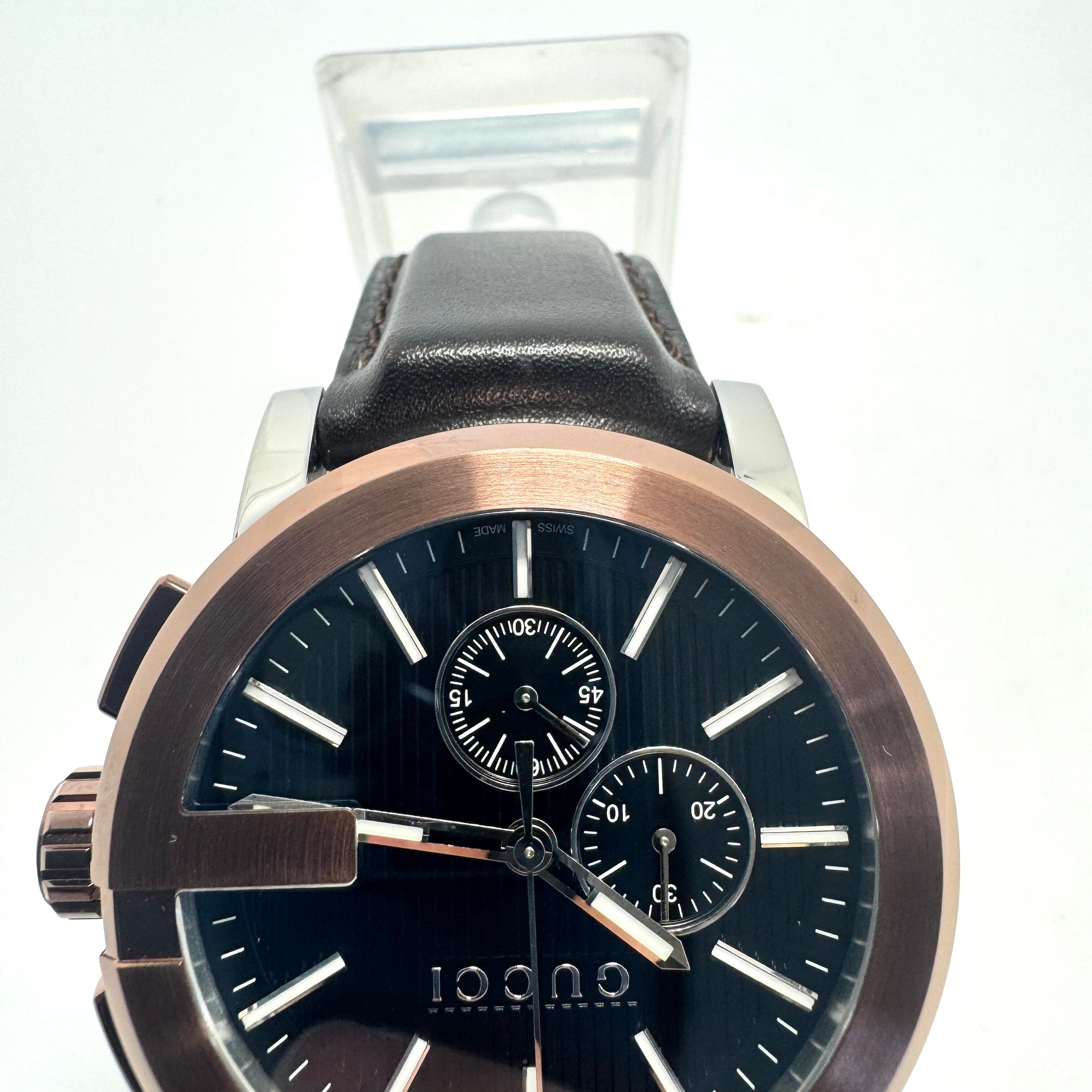 【美品】グッチ　GUCCI　Gクロノ　YA101202　101.2　クォーツ　黒　クロノグラフ　革ベルト