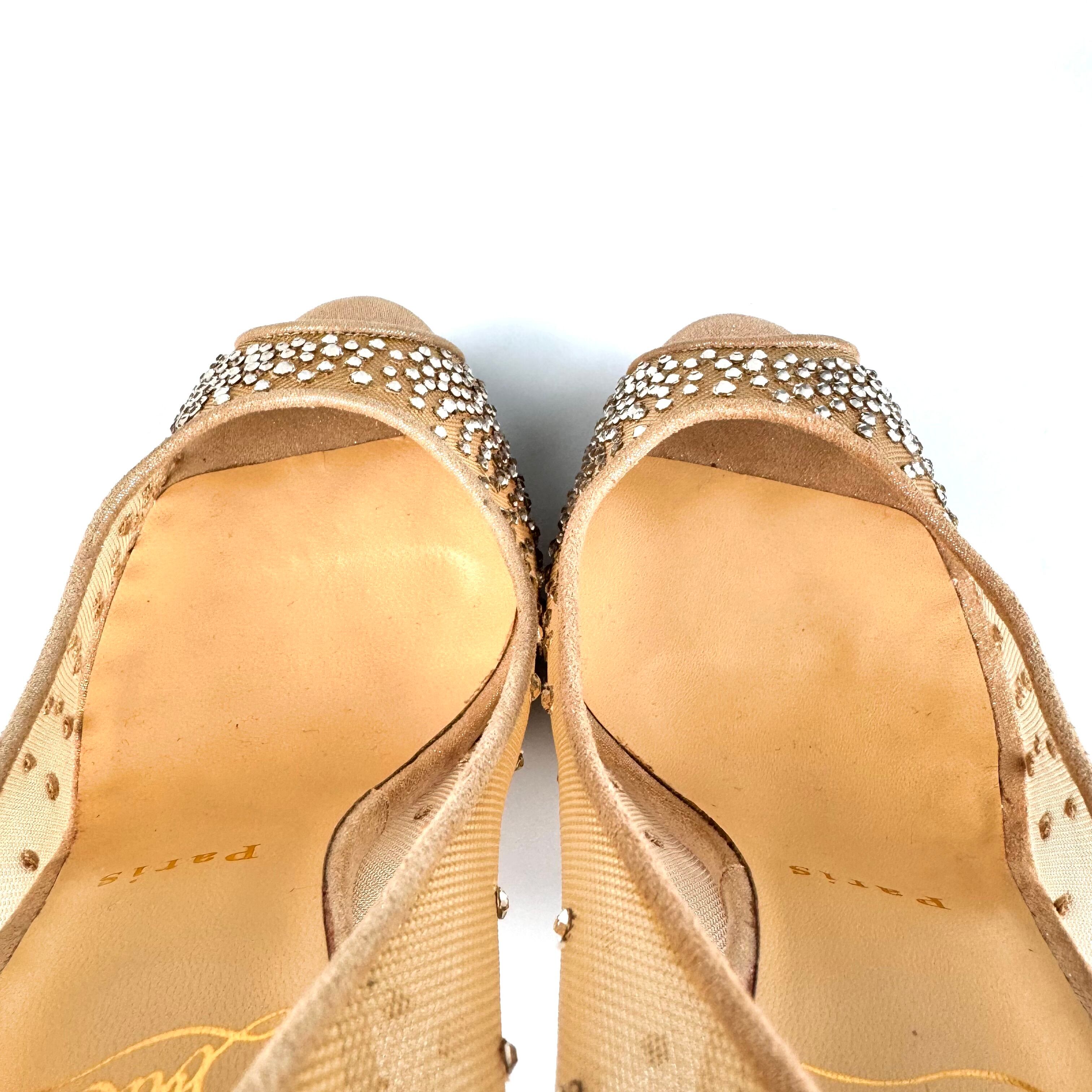 【未使用】クリスチャンルブタン　パンプス　メッシュ×スエード　オープントゥ　ベージュ　23.5cm