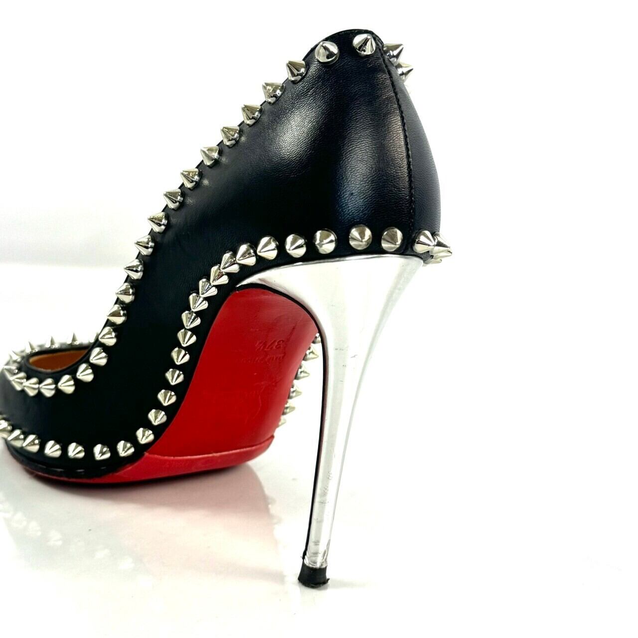 【希少】クリスチャンルブタン　Christian Louboutin　ハイヒール　スタッズ　レザー　黒　37 1/2　日本サイズ約23.5cm