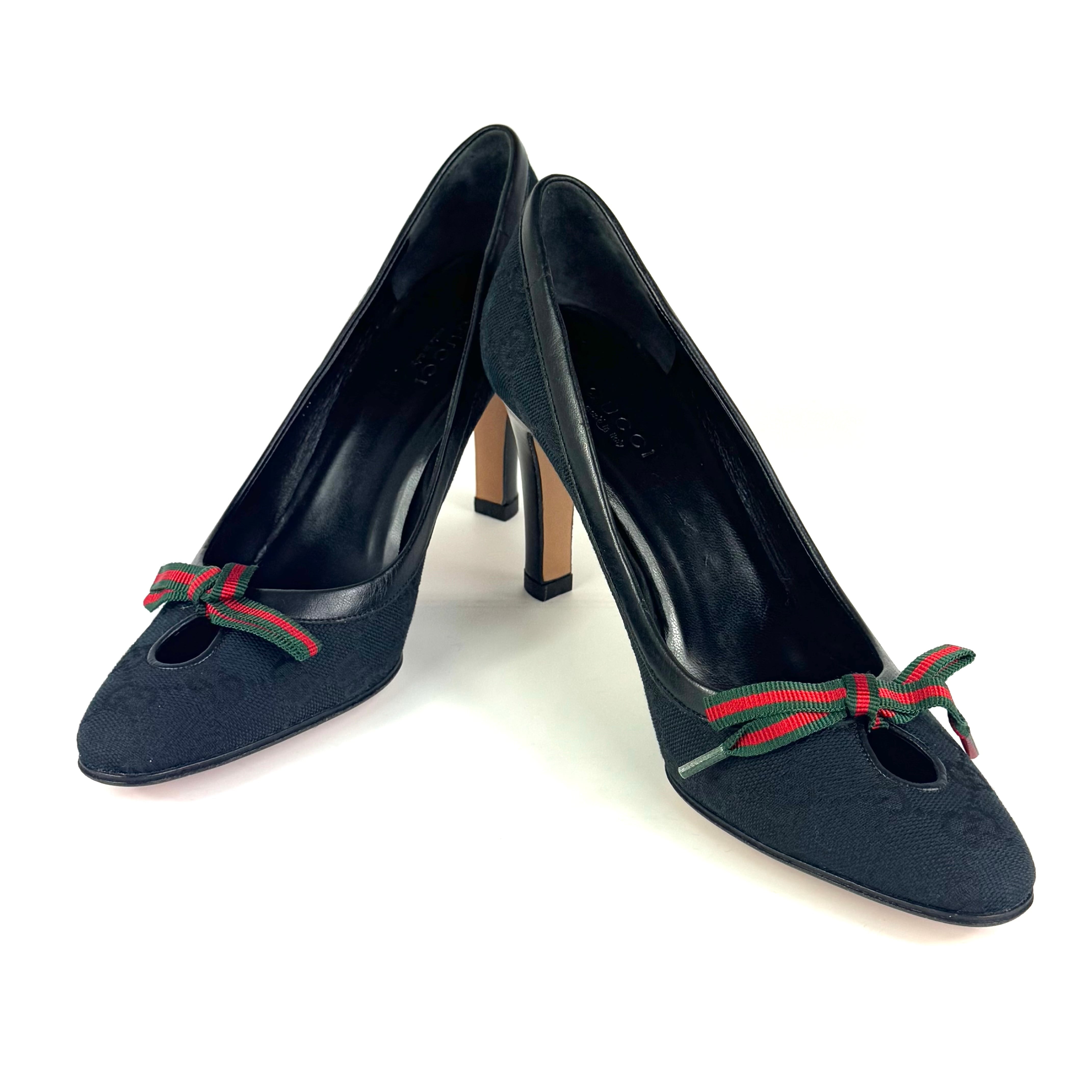 グッチ　GUCCI　パンプス　シェリーライン　リボン　黒　36C　日本サイズ約23cm